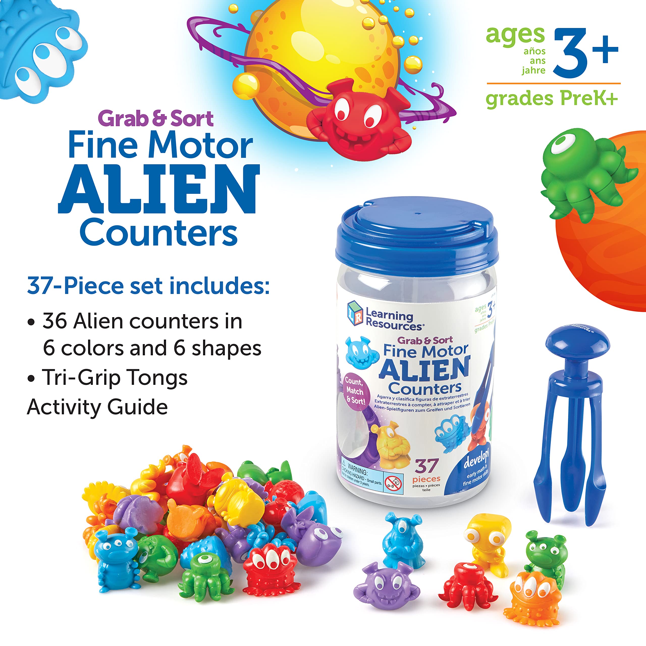 Foto 7 pulgar | Toy Learning Resources Grab & Sort Fine Motor Alien 37 Piezas - Venta Internacional.