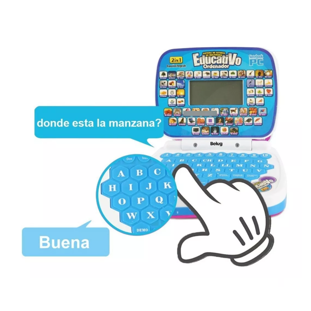 Foto 5 pulgar | Mini Computadora De Juguete Bilingüe Español/inglés P/niños, Azul/blanco Belug