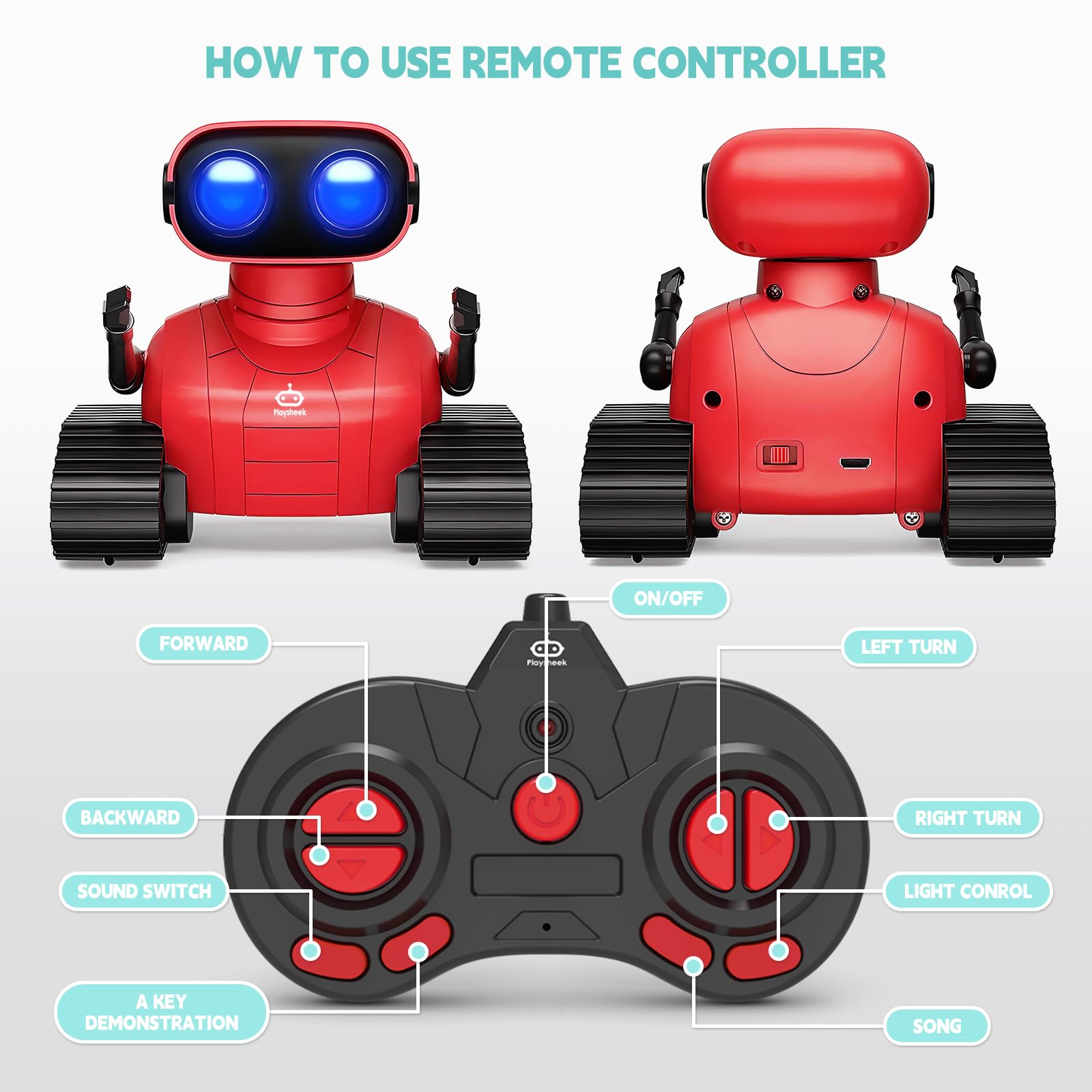 Foto 6 | Robot Toy Playsheek - Control Remoto Recargable, Color Rojo - Venta Internacional.