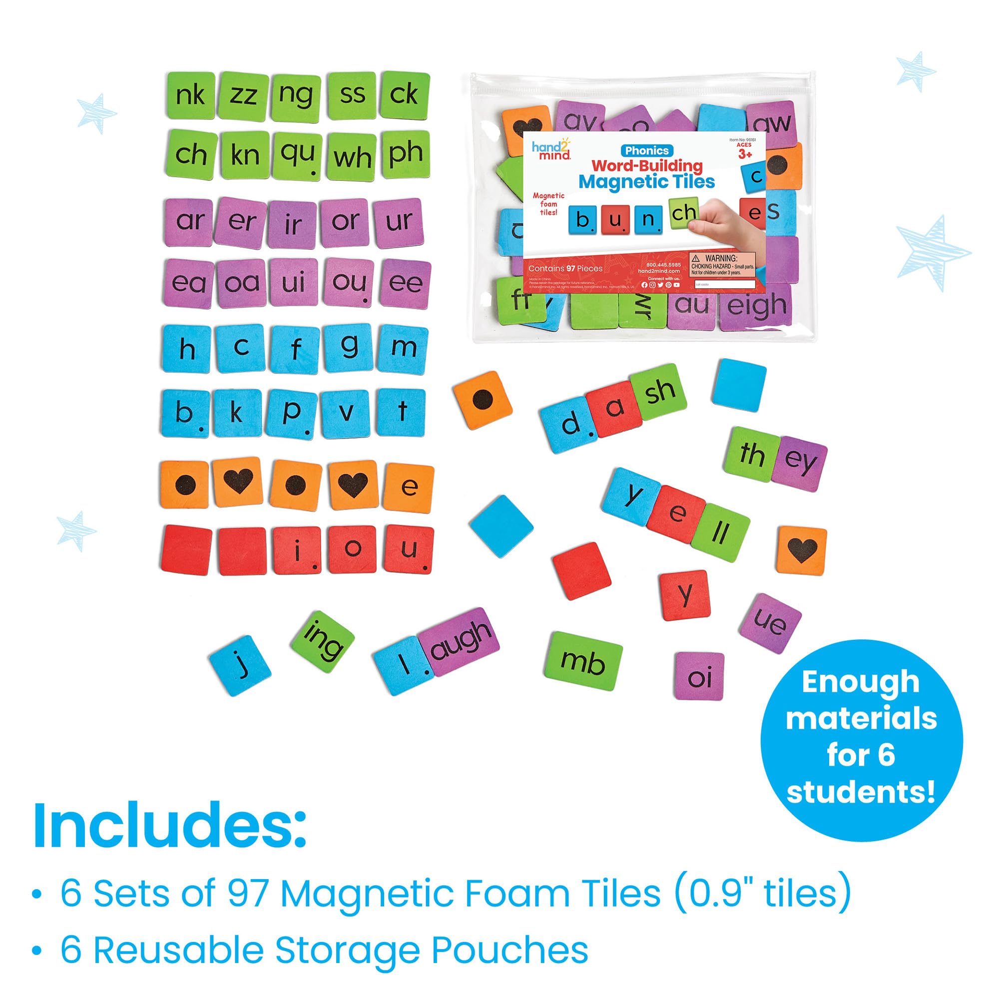 Foto 2 | Phonics Hand2mind - Juego De 6 Azulejos Magnéticos Con Letras Para Construcción De Palabras - Venta Internacional.
