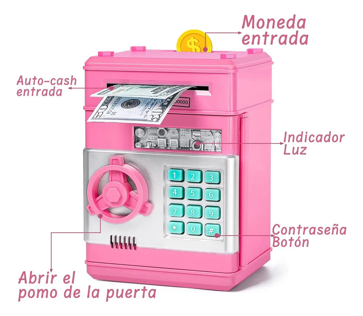Foto 4 pulgar | Alcancía Electrónica Infantil Con Contraseña, Monedas Y Billetes Para Niños Color Rosa