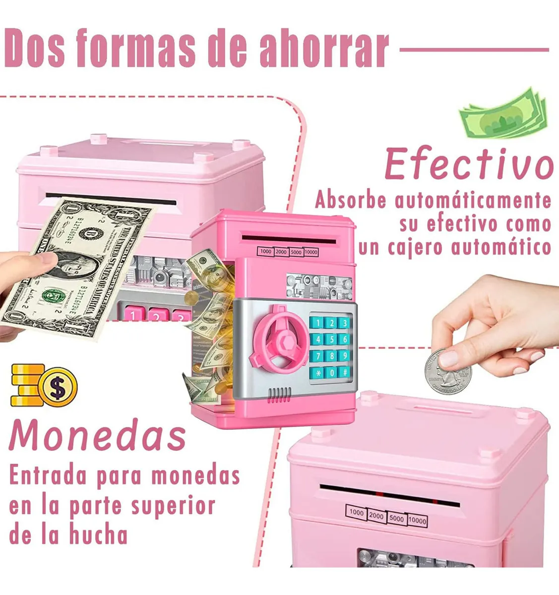 Foto 5 pulgar | Alcancía Electrónica Infantil Con Contraseña, Monedas Y Billetes Para Niños Color Rosa