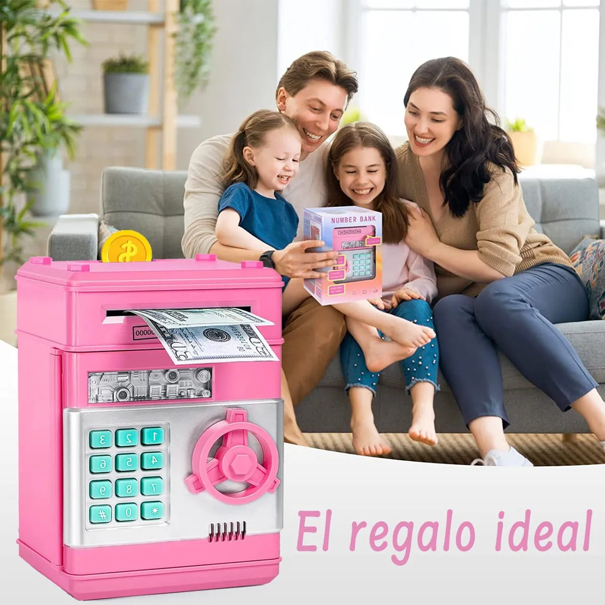 Foto 6 pulgar | Alcancía Electrónica Infantil Con Contraseña, Monedas Y Billetes Para Niños Color Rosa