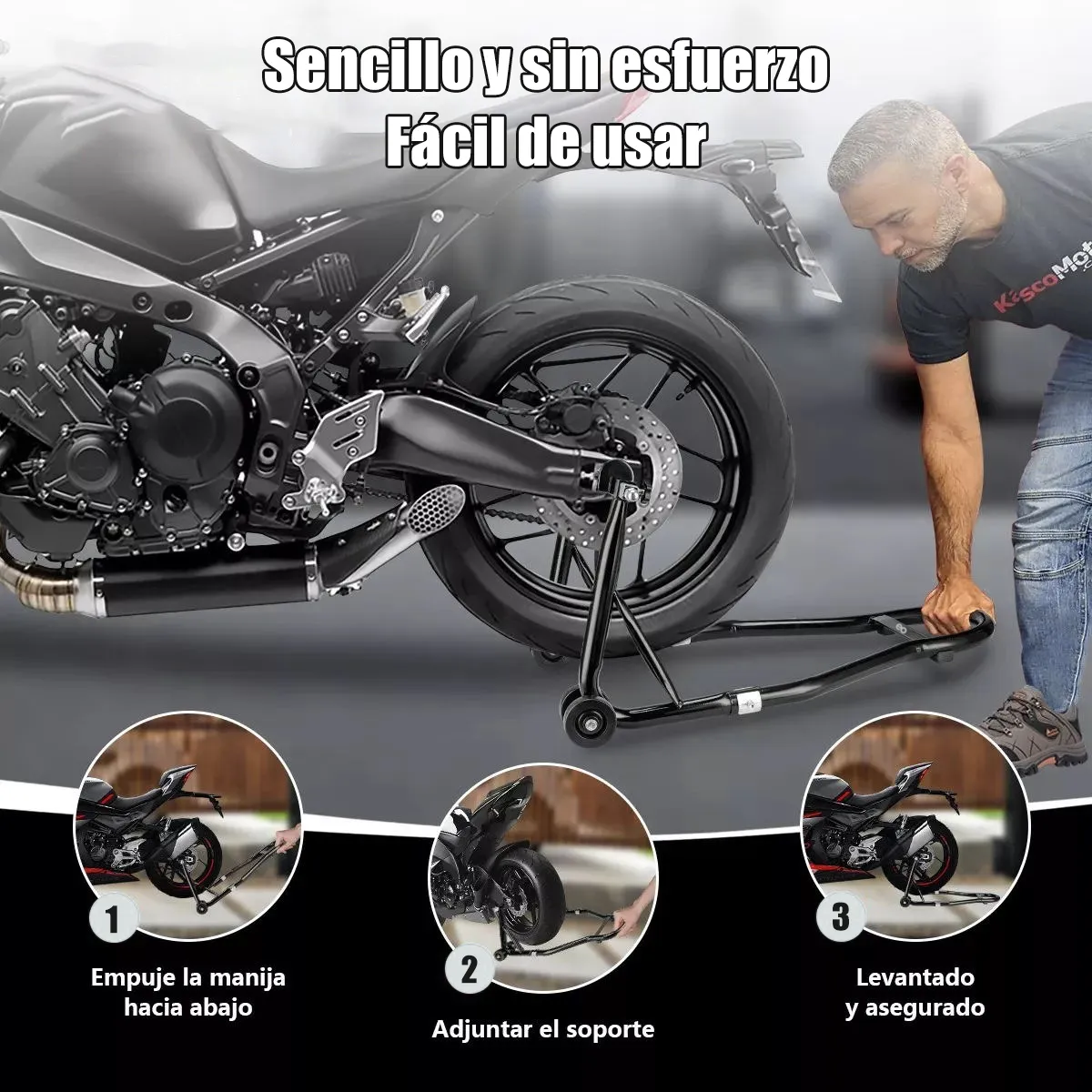Foto 3 | Caballete Moto Ajustable Acero 500kg 80cm Eo Safe Imports  Esi-20967 Negro