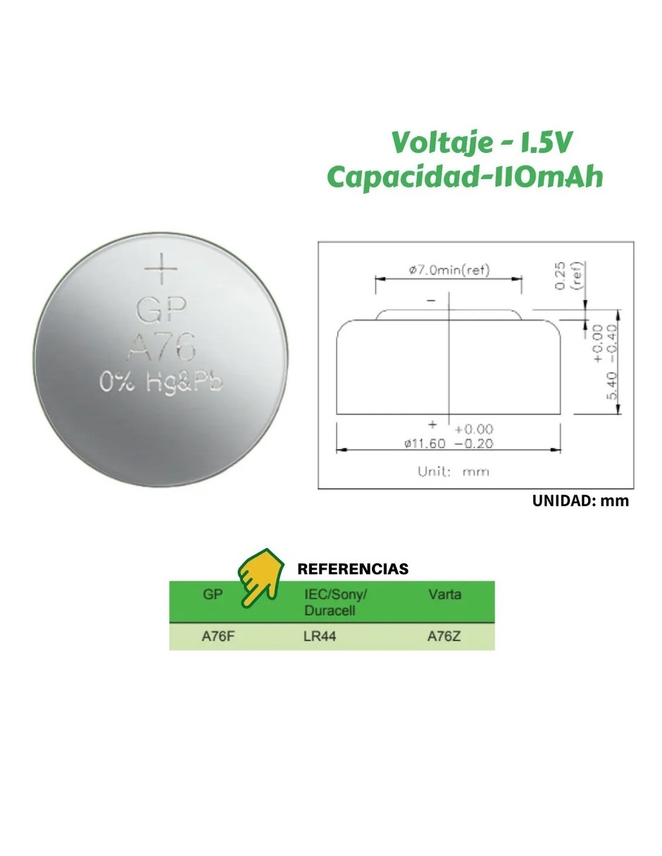 Foto 5 pulgar | Pilas Gp Batteries Lr44 A76 Ag13 paquete con 10 Piezas