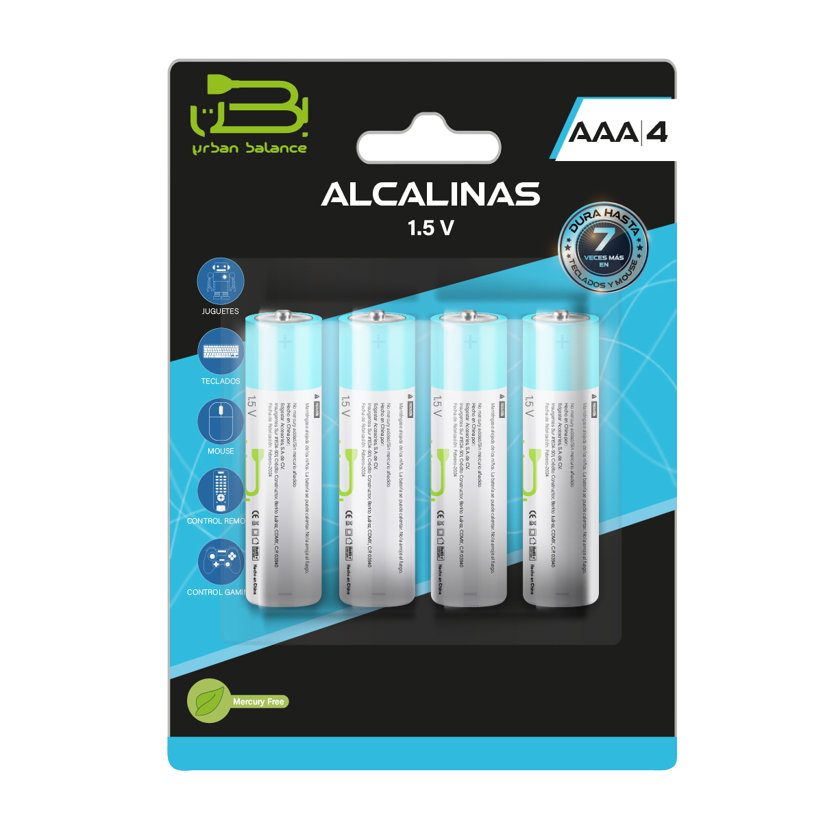 Foto 1 | Baterías Alcalinas Aaa De 4 Piezas Urban Balance