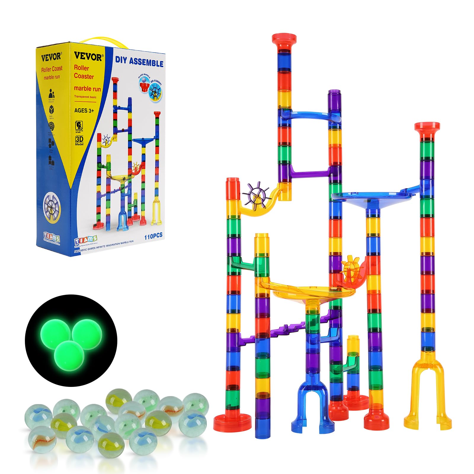 Foto 2 pulgar | Set Marble Run Vevor De 110 Piezas Con 10 Canicas Brillantes Y 20 Vasos - Venta Internacional.