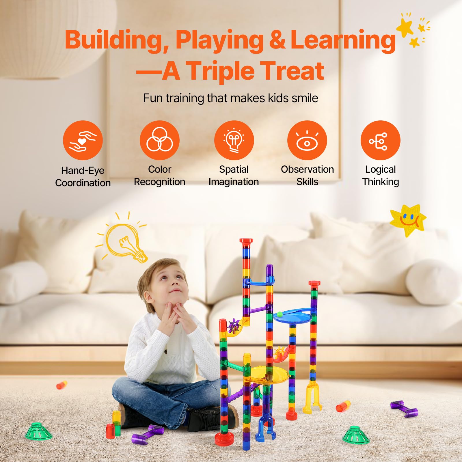 Foto 5 pulgar | Set Marble Run Vevor De 110 Piezas Con 10 Canicas Brillantes Y 20 Vasos - Venta Internacional.
