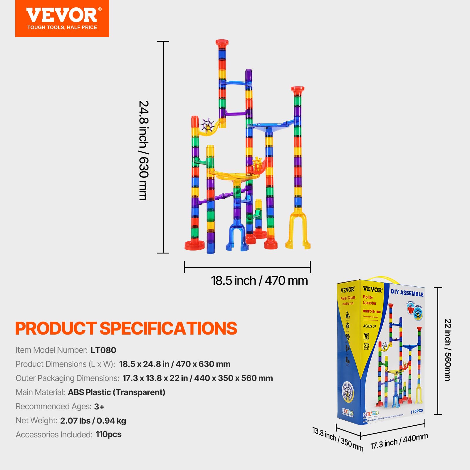 Foto 8 pulgar | Set Marble Run Vevor De 110 Piezas Con 10 Canicas Brillantes Y 20 Vasos - Venta Internacional.