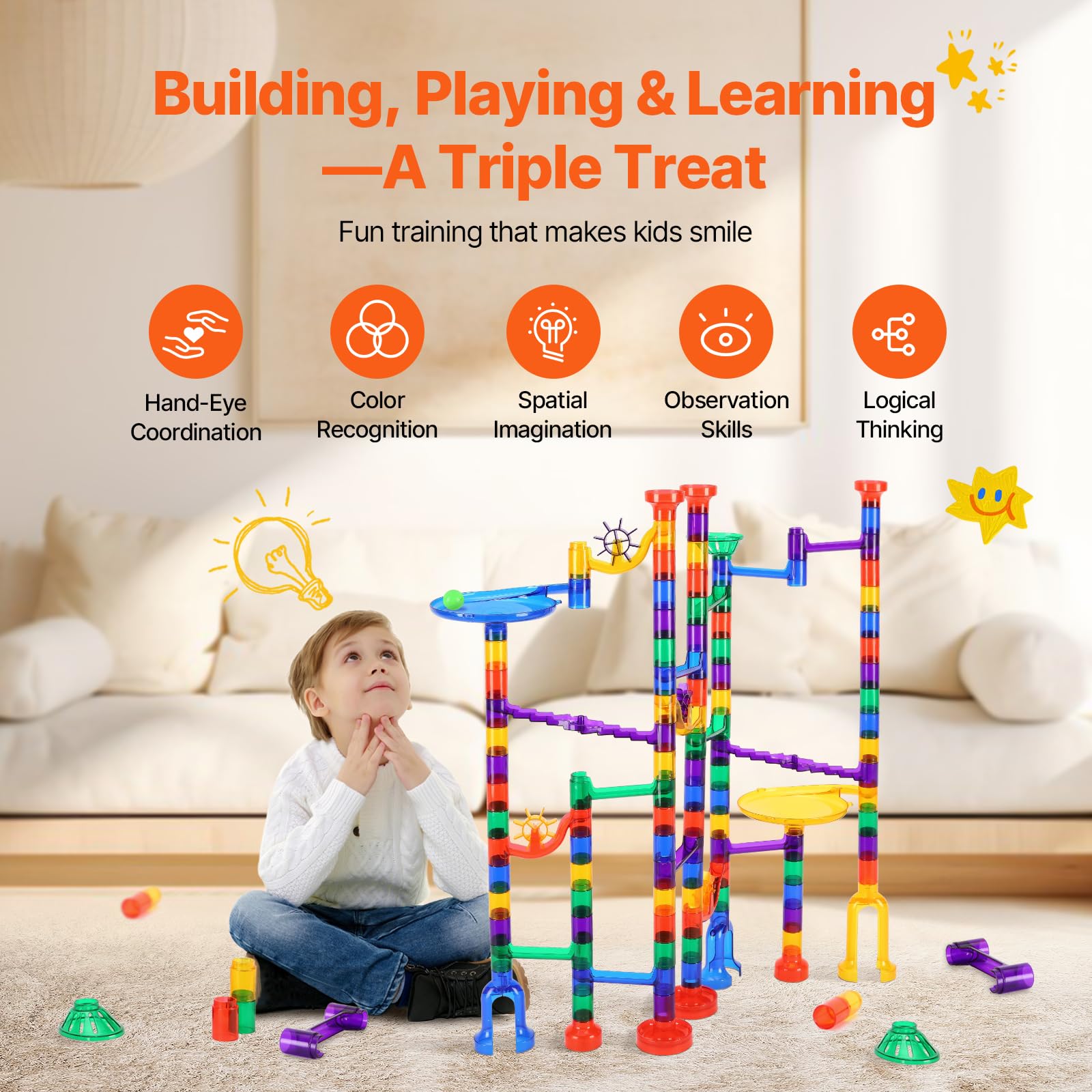 Foto 5 pulgar | Set Marble Run Vevor De 150 Piezas Con 10 Canicas Brillantes De Más De 3 Años - Venta Internacional.