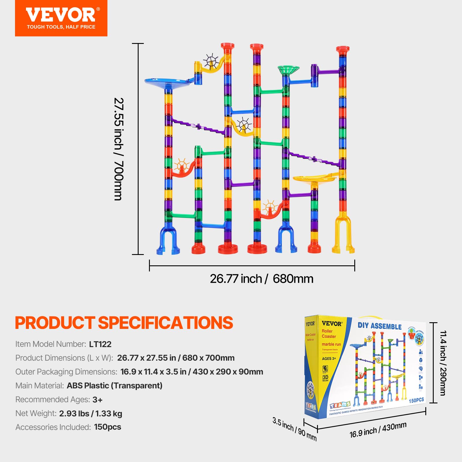 Foto 8 pulgar | Set Marble Run Vevor De 150 Piezas Con 10 Canicas Brillantes De Más De 3 Años - Venta Internacional.