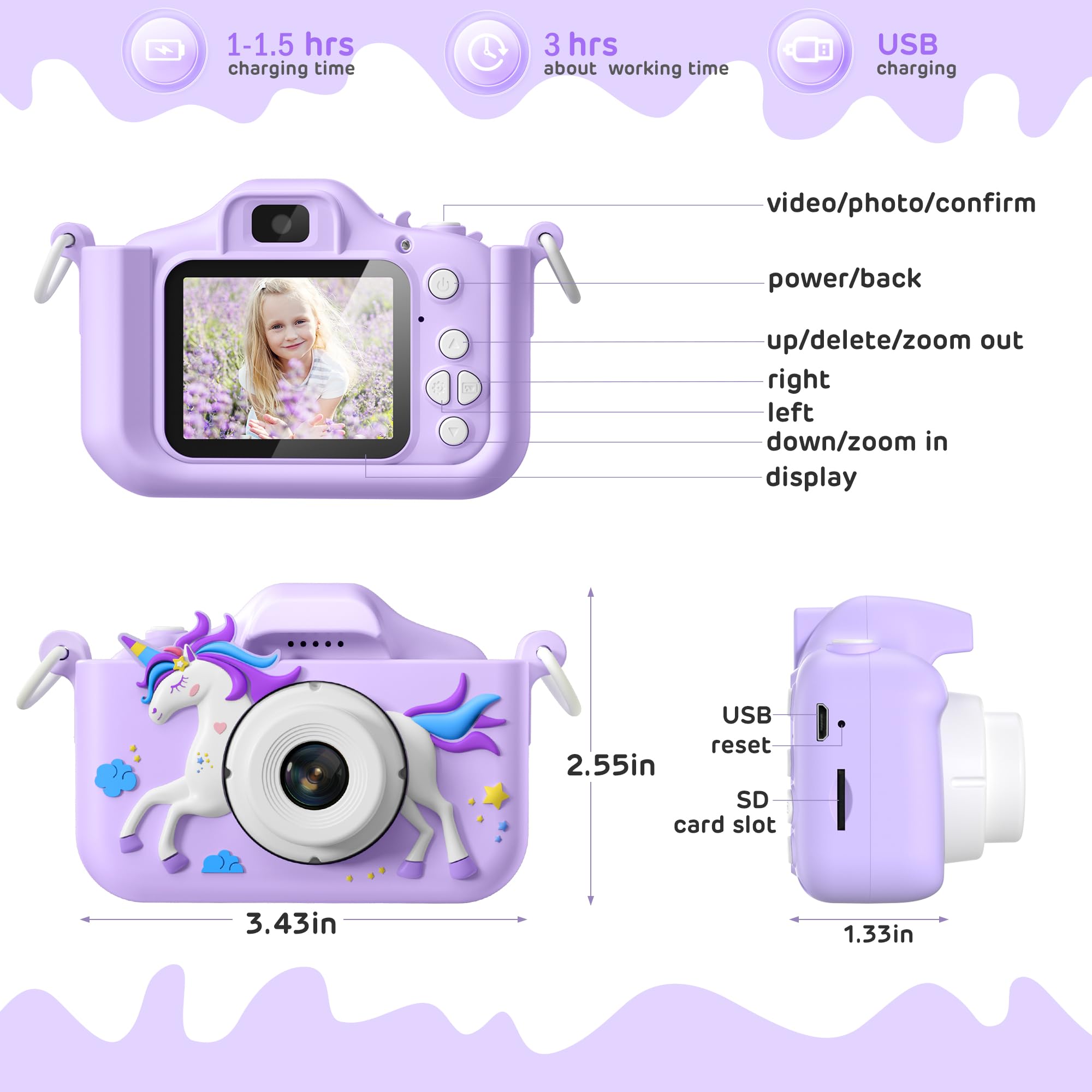Foto 7 pulgar | Cámara Infantil Hometall Upgrade Unicorn 1080p Hd Con Tarjeta Sd De 32 Gb - Venta Internacional.