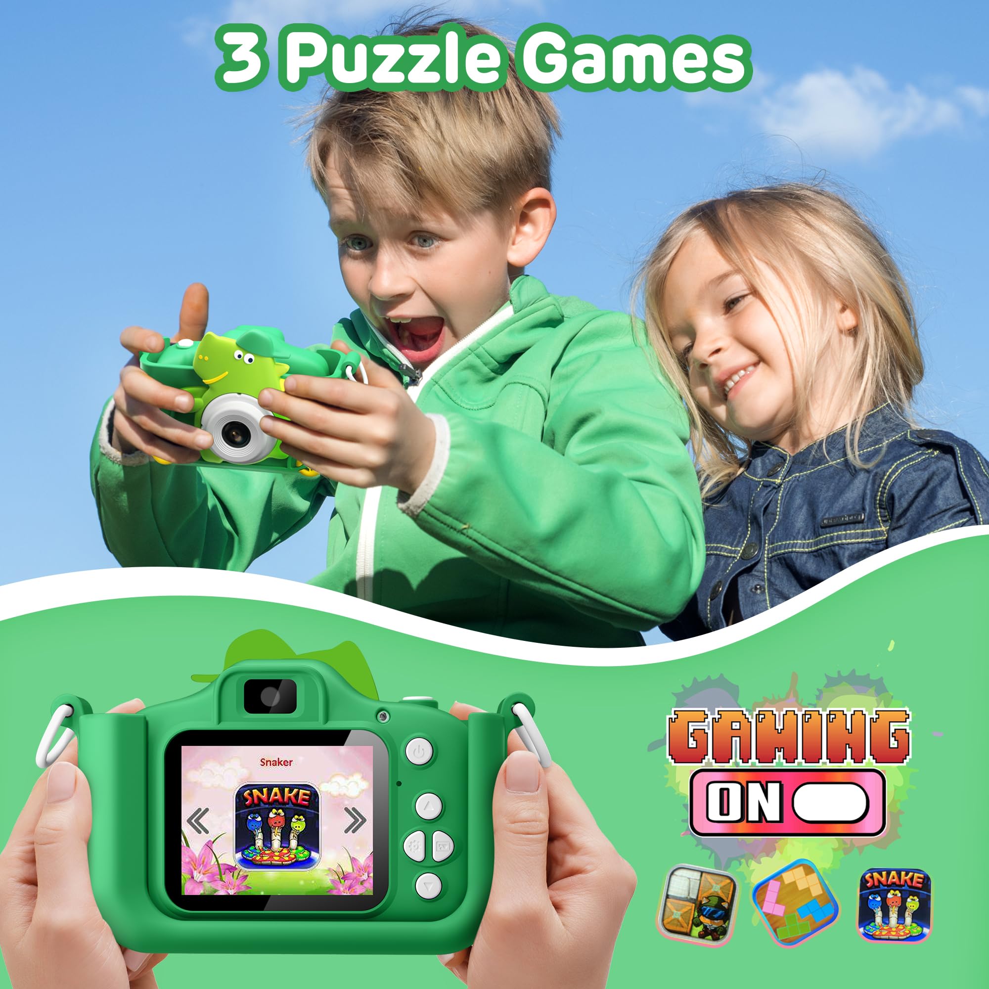 Foto 7 pulgar | Cámara Para Niños Hometall Dinosaur 1080p Hd Con Tarjeta Sd De 32 Gb, 3-12 Años - Venta Internacional.