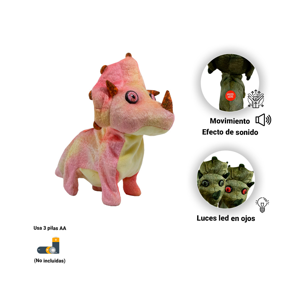 Foto 4 pulgar | Dinosaurio de Peluche Importadora La Merced Triceraptors con Movimiento y Sonido color Rosa