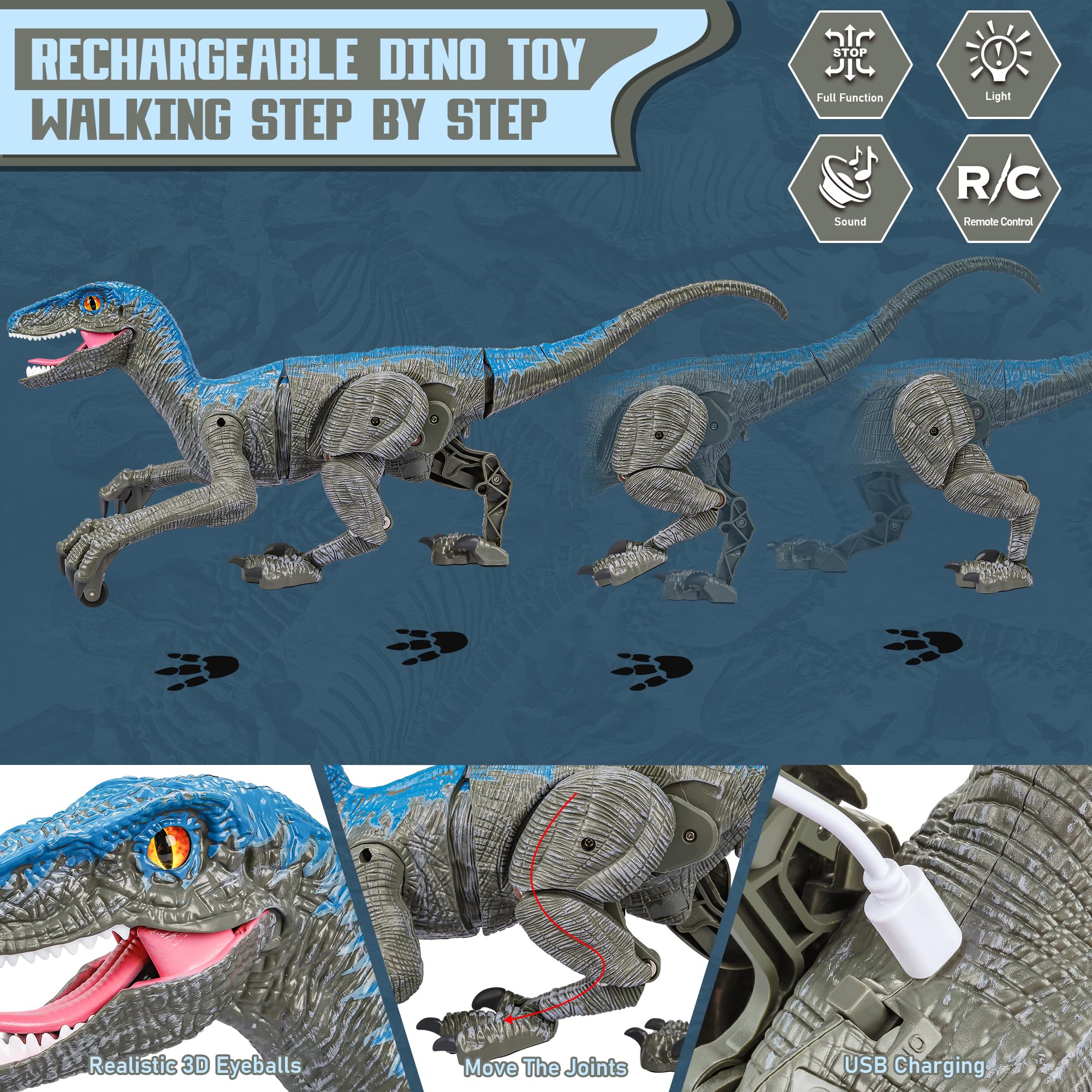 Foto 5 pulgar | Venta Internacional - Dinosaurio Cuku Velociraptor A Control Remoto Con Ojo 3d Para Niños