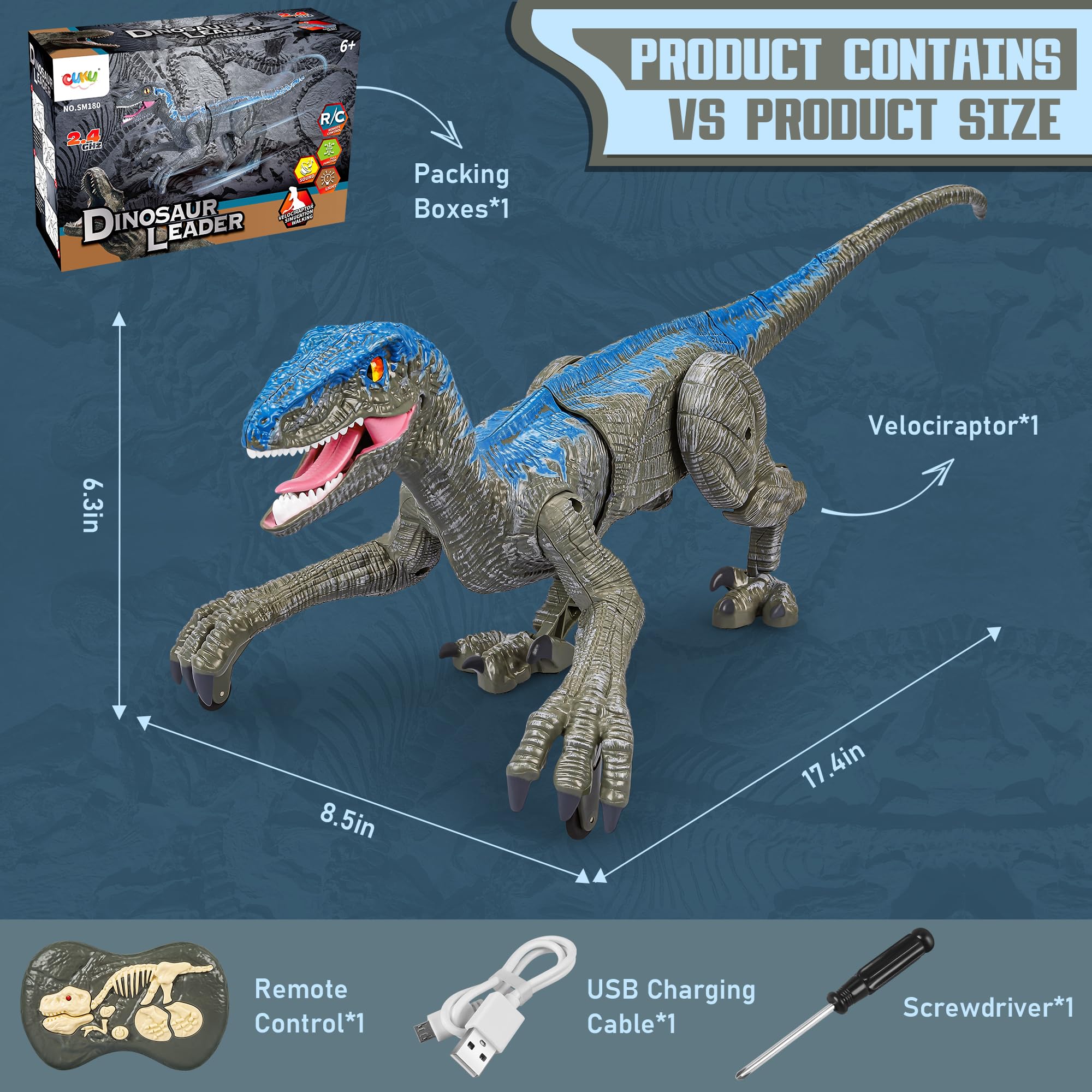 Foto 5 | Venta Internacional - Dinosaurio Cuku Velociraptor A Control Remoto Con Ojo 3d Para Niños