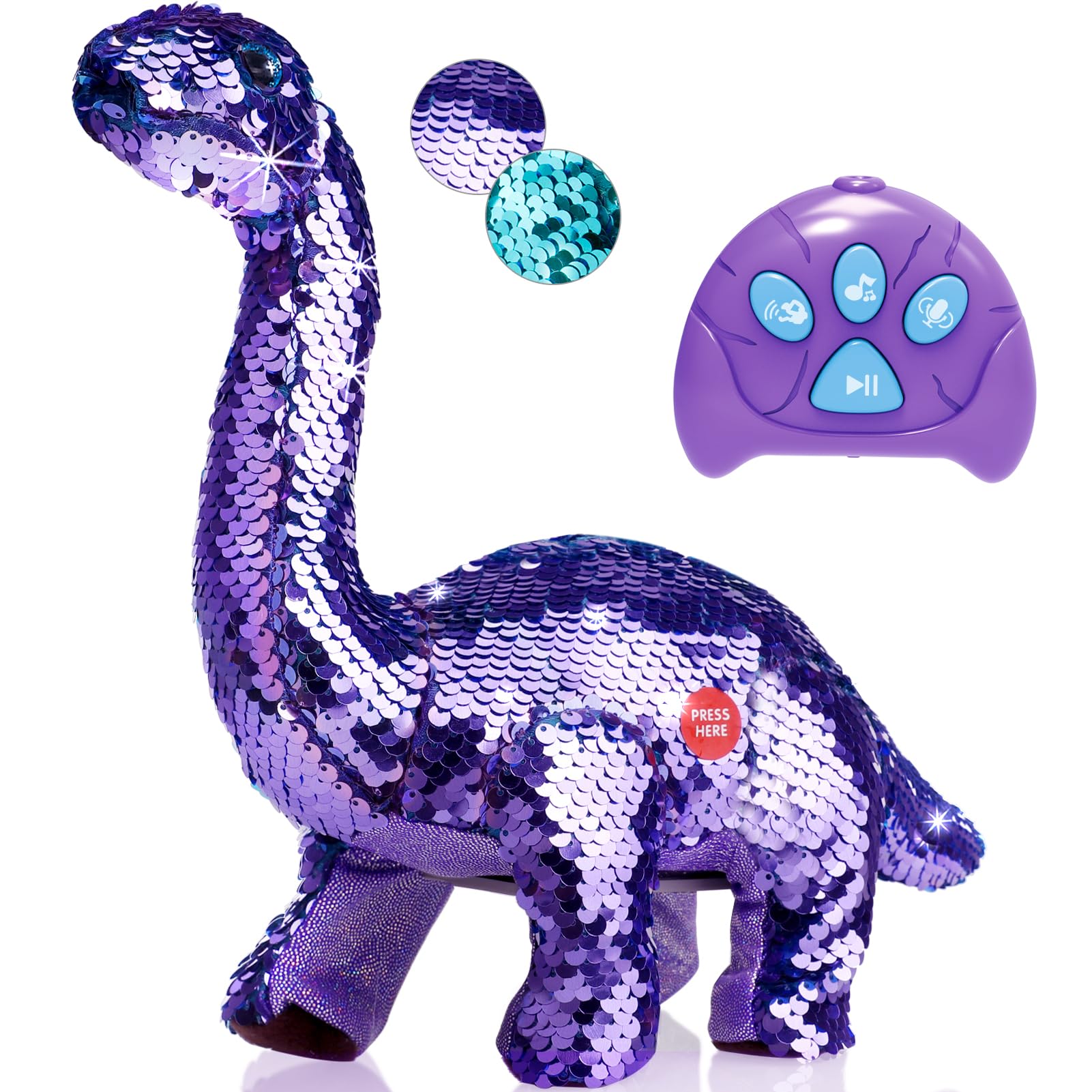 Foto 2 pulgar | Juguete De Dinosaurio Koonie Con Mando A Distancia, Lentejuelas Reversibles, Color Morado - Venta Internacional.