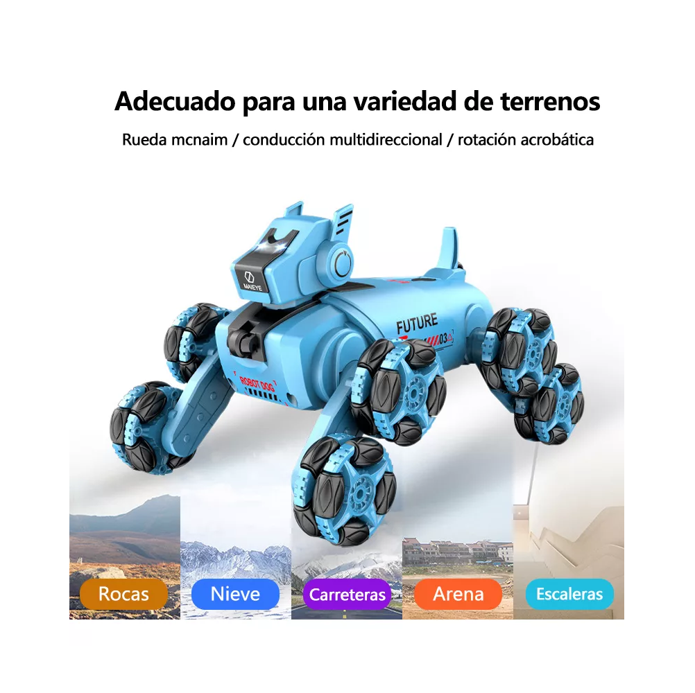 Foto 3 pulgar | Perro de Juguete Inteligente Control Remoto Blue Eight-wheel Stunt Mechanical Dog