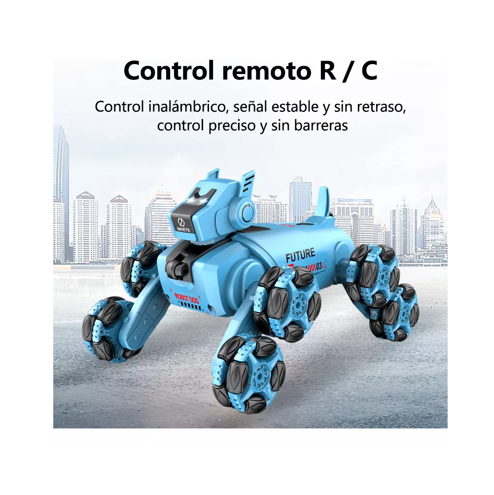 Foto 6 pulgar | Perro de Juguete Inteligente Control Remoto Blue Eight-wheel Stunt Mechanical Dog