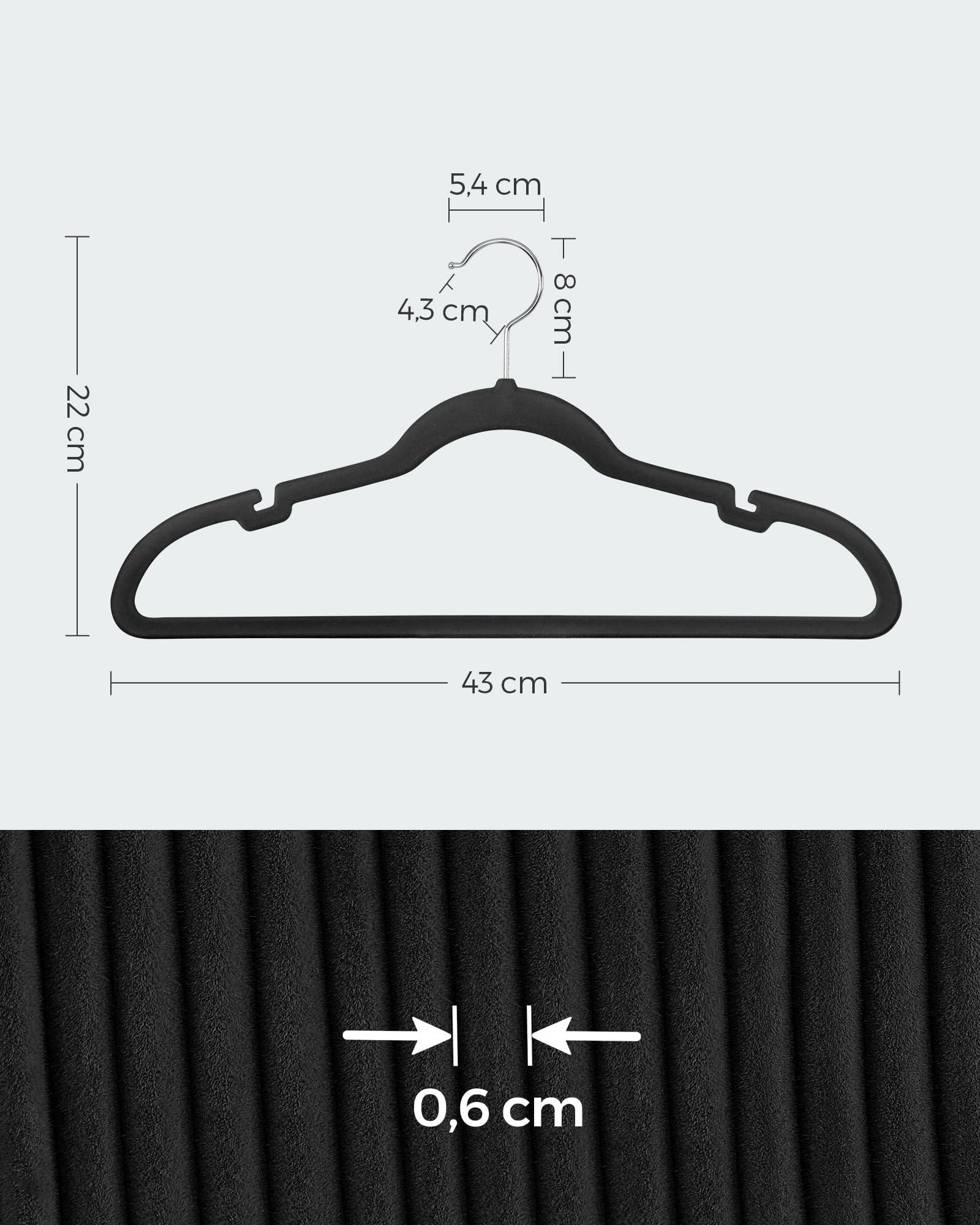 Foto 5 | Songmics 50 Perchas De Terciopelo, Antideslizantes, Ranuras, Barra Para Pantalones, Gancho 360°, 0.6 Cm Grosor, 43