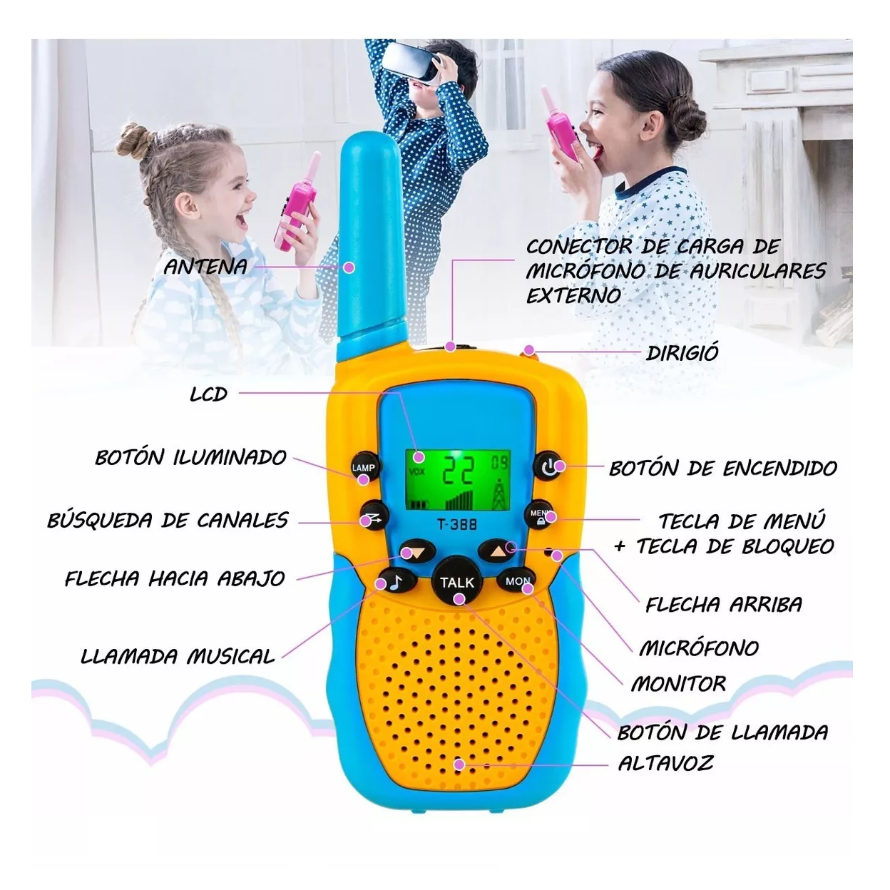 Foto 5 pulgar | Walkie Talkie Infantil Belug con 22 Canales Vox de 3 Km 3 Piezas