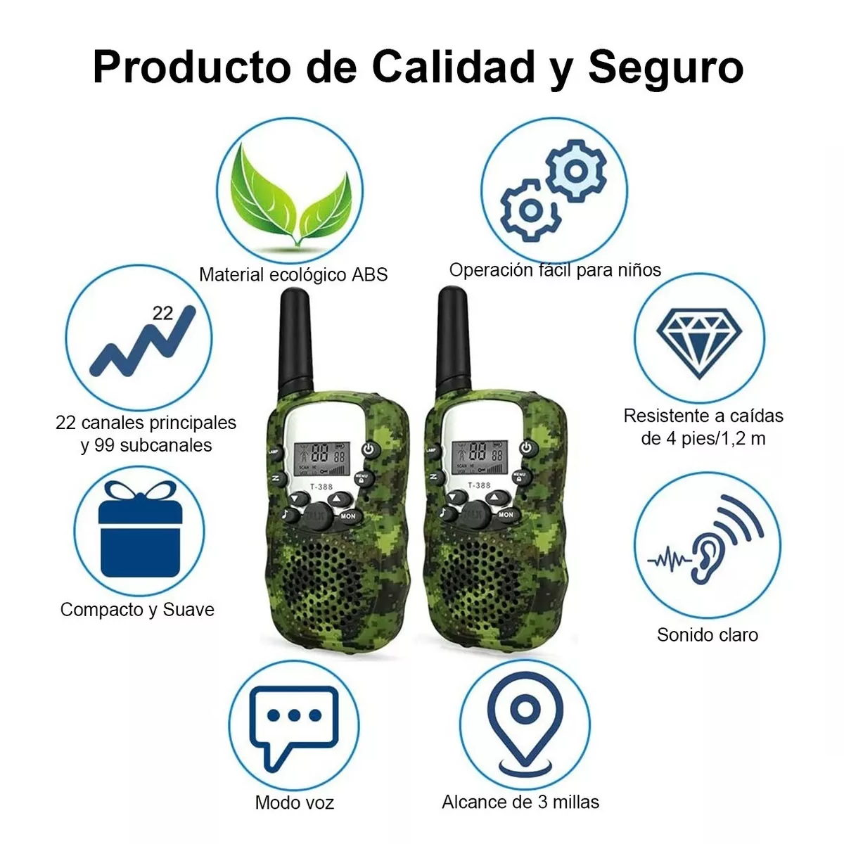 Foto 4 pulgar | Walkie Talkie BELUG con 8 Canales Vox de 3 Millas Verde Camuflaje 2 Piezas