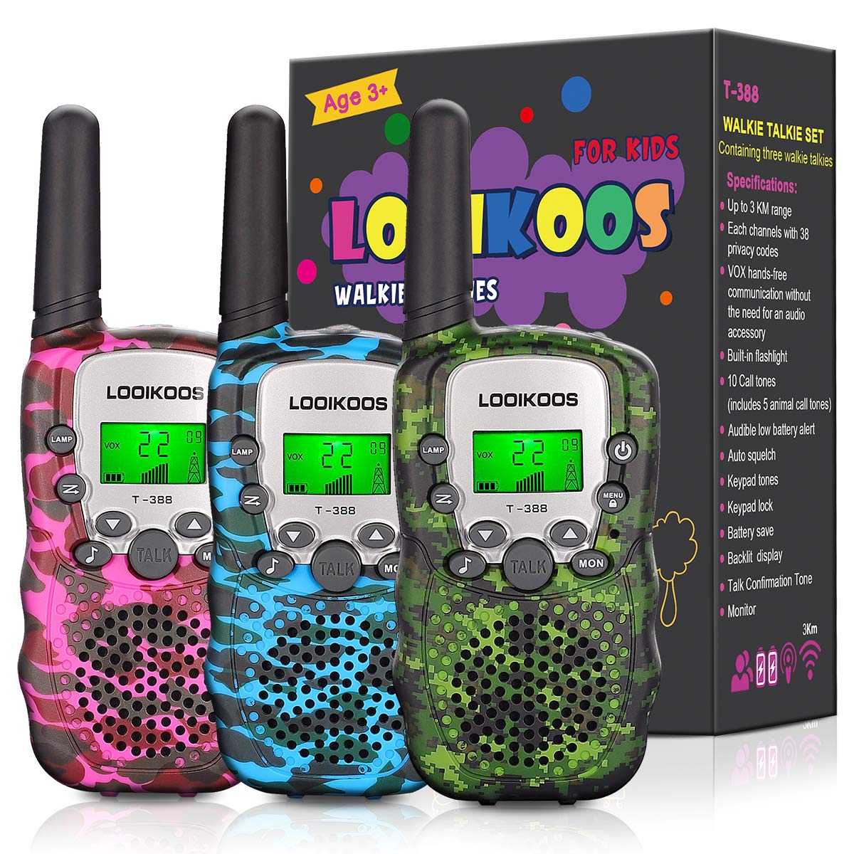 Foto 2 pulgar | Venta Internacional - Walkie Talkies Looikoos De 3 Km De Largo Alcance Para Niños, Paquete De 3