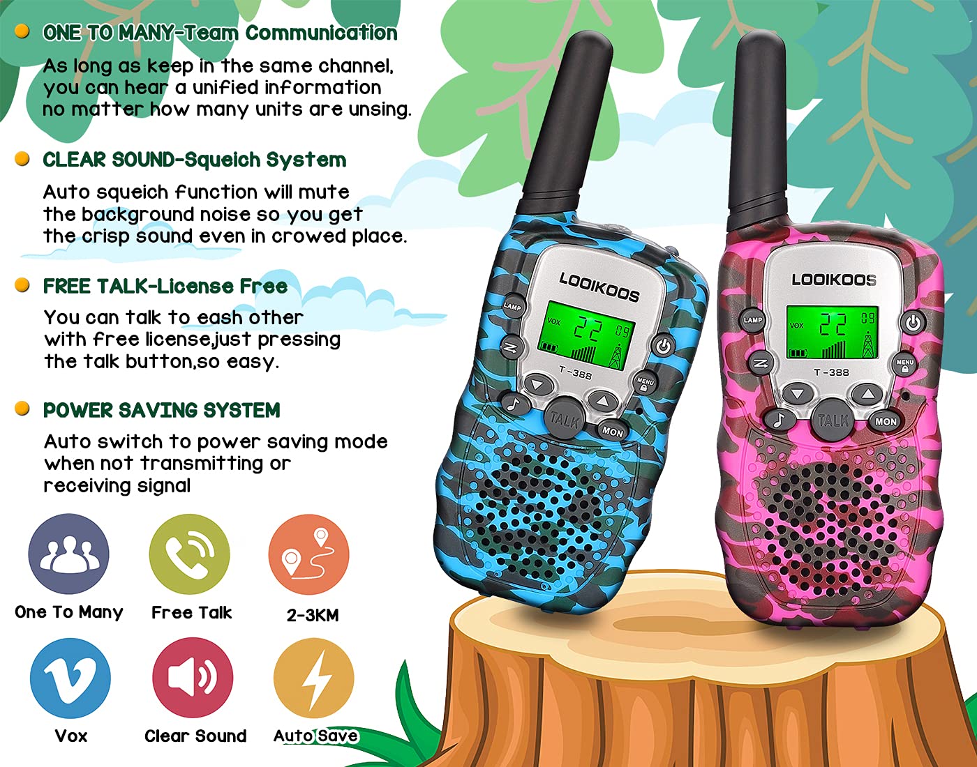 Foto 3 | Venta Internacional - Walkie Talkies Looikoos De 3 Km De Largo Alcance Para Niños, Paquete De 3