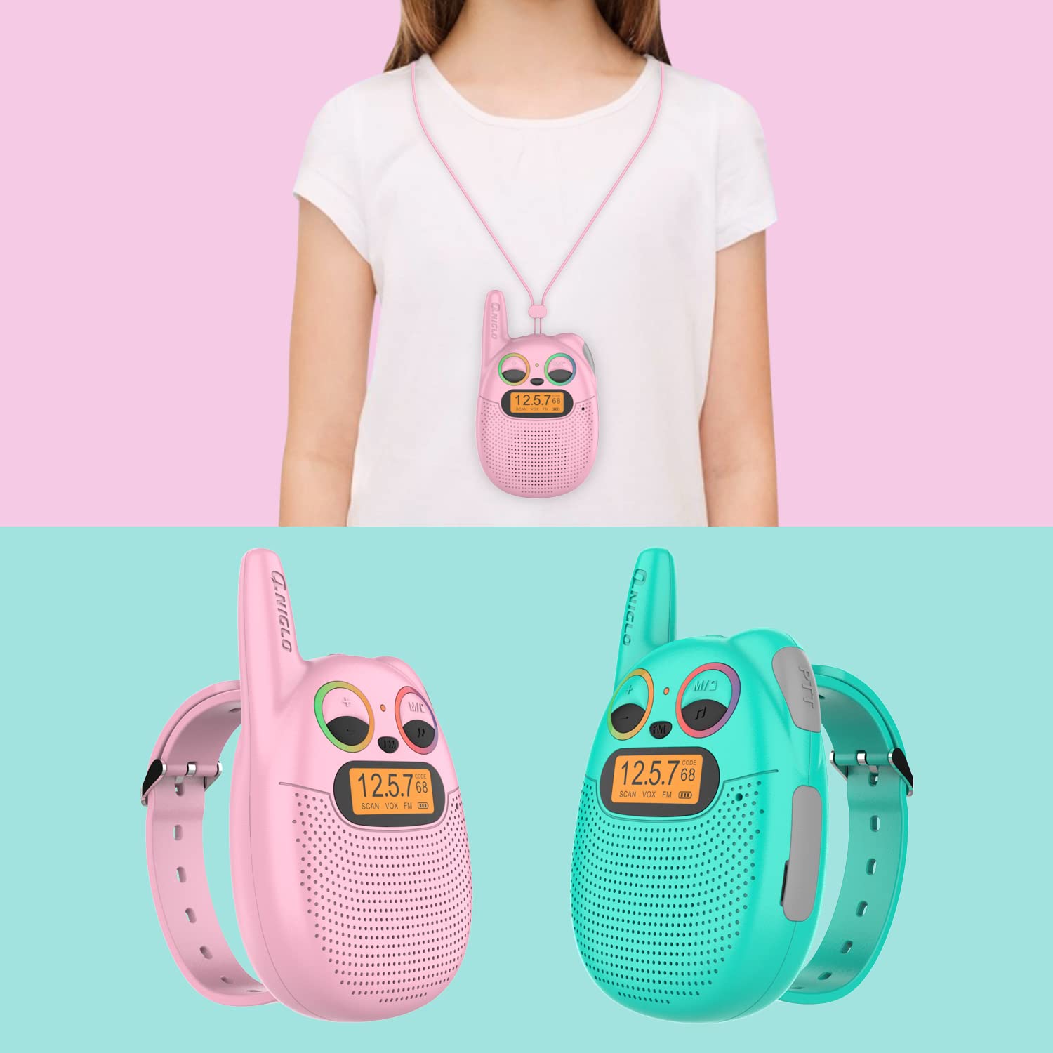 Foto 3 pulgar | Venta Internacional - Walkie Talkies Qniglo Recargables Para Niños, Paquete De 2 Con Radio Fm