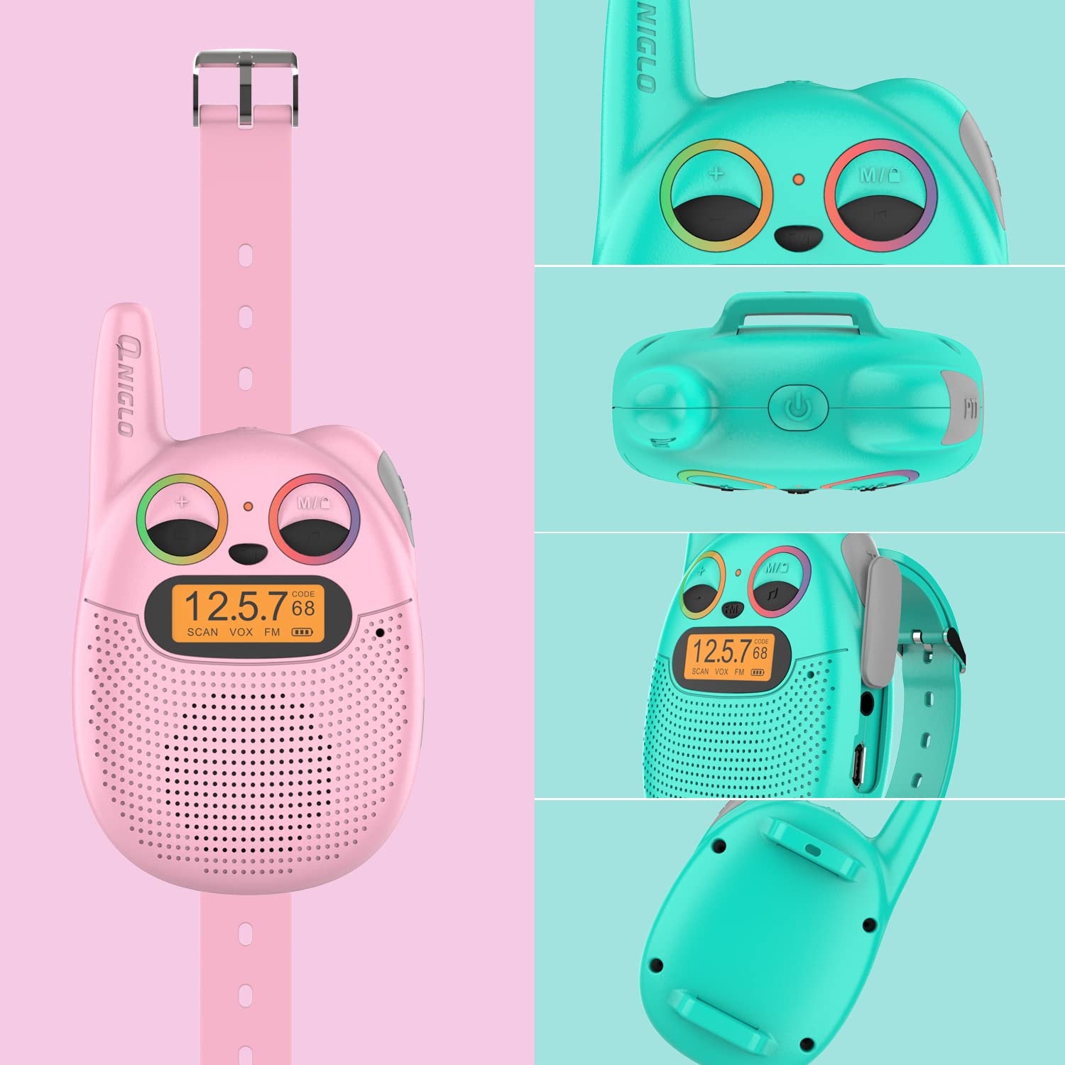 Foto 4 | Venta Internacional - Walkie Talkies Qniglo Recargables Para Niños, Paquete De 2 Con Radio Fm