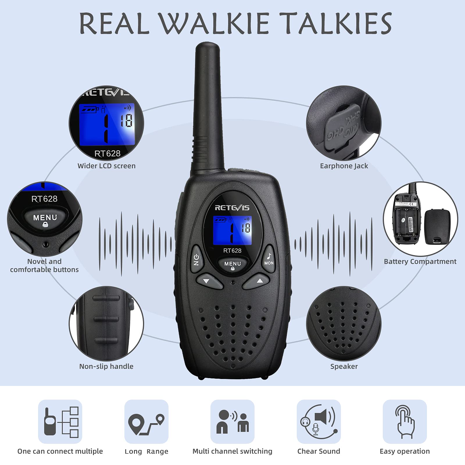 Foto 4 pulgar | Walkie Talkies Retevis Rt628 Para Niños De 6 A 12 Años (negro) - Venta Internacional.