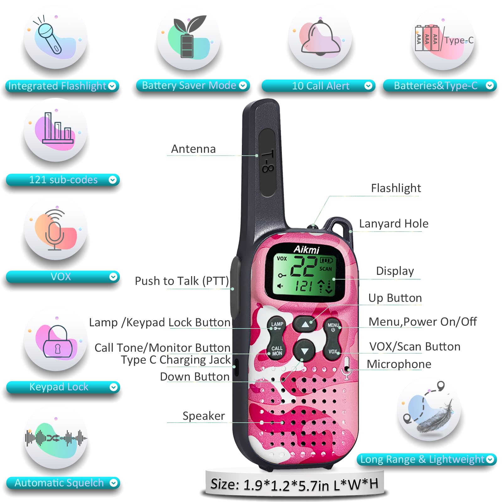 Foto 6 pulgar | Walkie Talkies Aikmi Kids Radio Bidirecciona Paquete de 2 - Venta Internacional