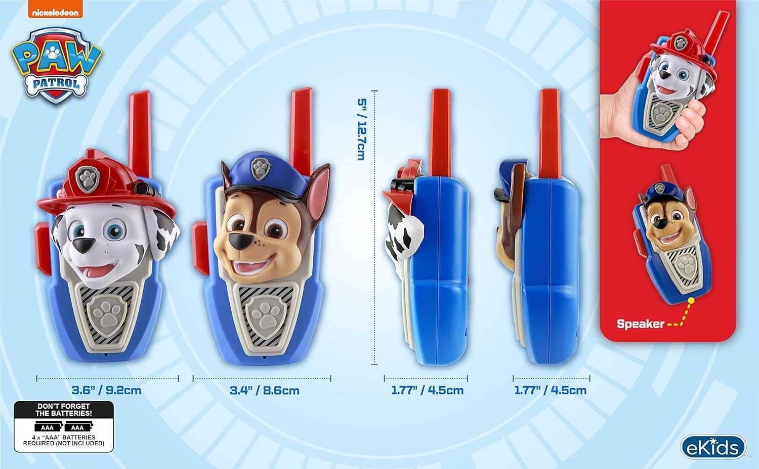 Foto 5 pulgar | Walkie Talkies Ekids Paw Patrol Chase And Marshall Para Niños - Venta Internacional.