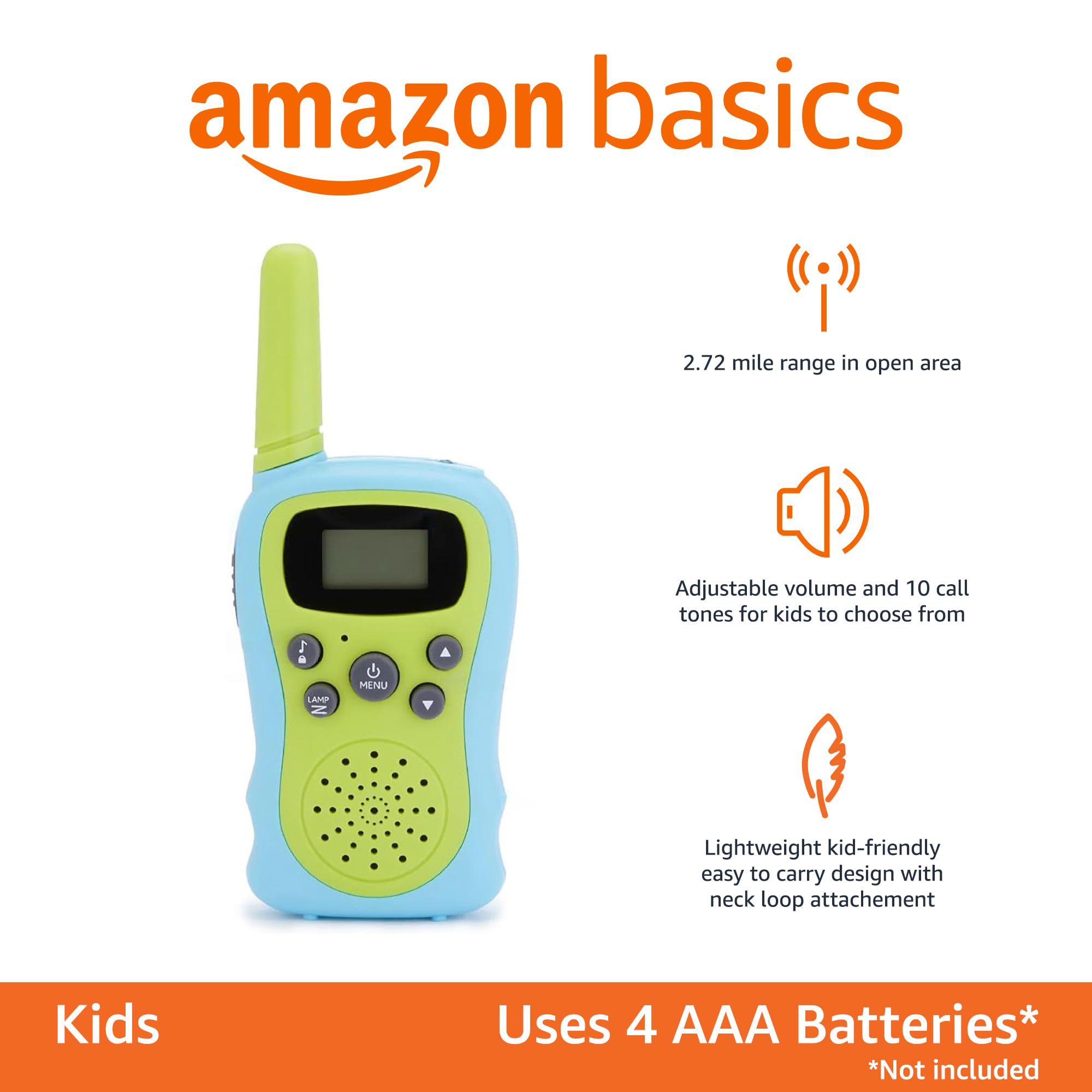 Foto 2 | Set De Walkie Talkie Amazon Basics Para Niños, Gama Extensible, Verde Y Azul - Venta Internacional.