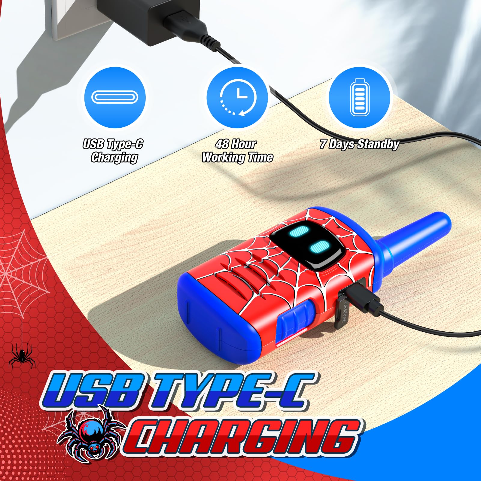 Foto 4 pulgar | Walkie Talkies Comedyfun Spider Recargable, Paquete De 2 Unidades Para Niños - Venta Internacional.