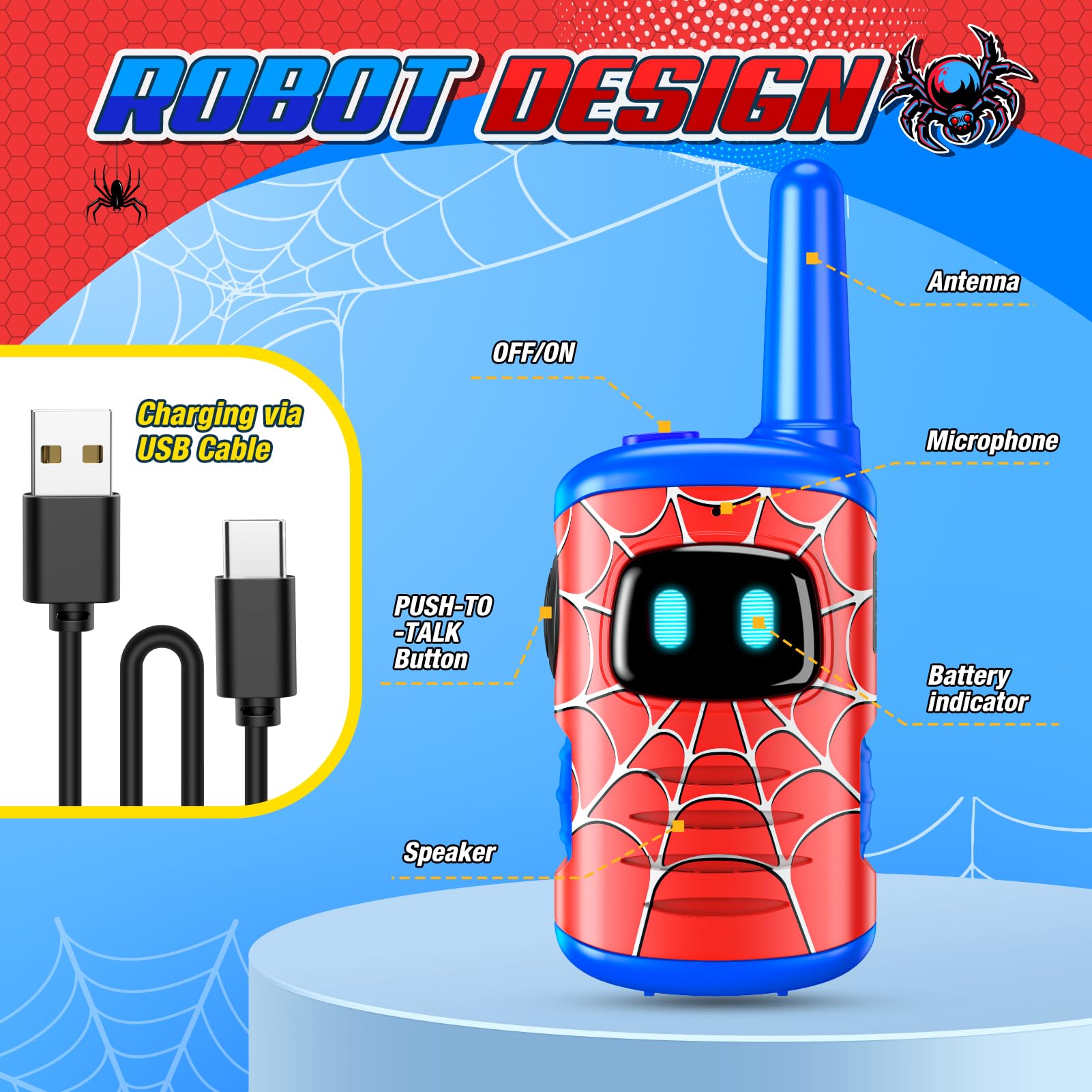 Foto 7 pulgar | Walkie Talkies Comedyfun Spider Recargable, Paquete De 2 Unidades Para Niños - Venta Internacional.