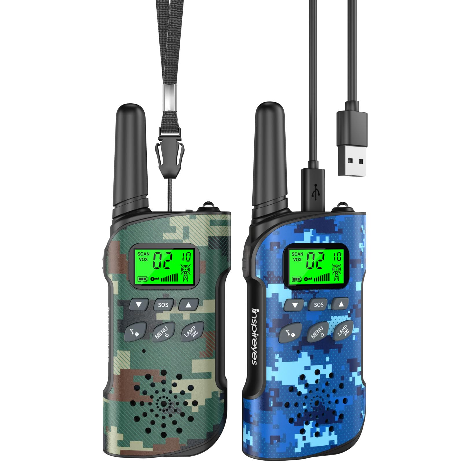 Walkie Talkies Inspireyes Recargables Para Niños, Paquete De 2 Camuflajes - Venta Internacional.