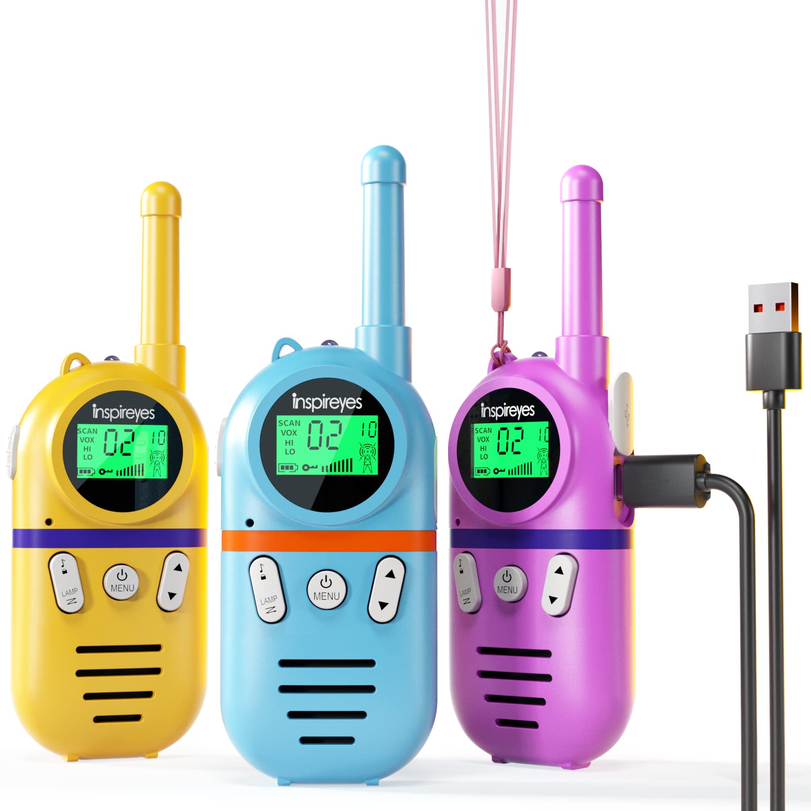 Walkie Talkies Inspireyes, Recargables, Alcance 3 Millas, Paquete De 3 - Venta Internacional.