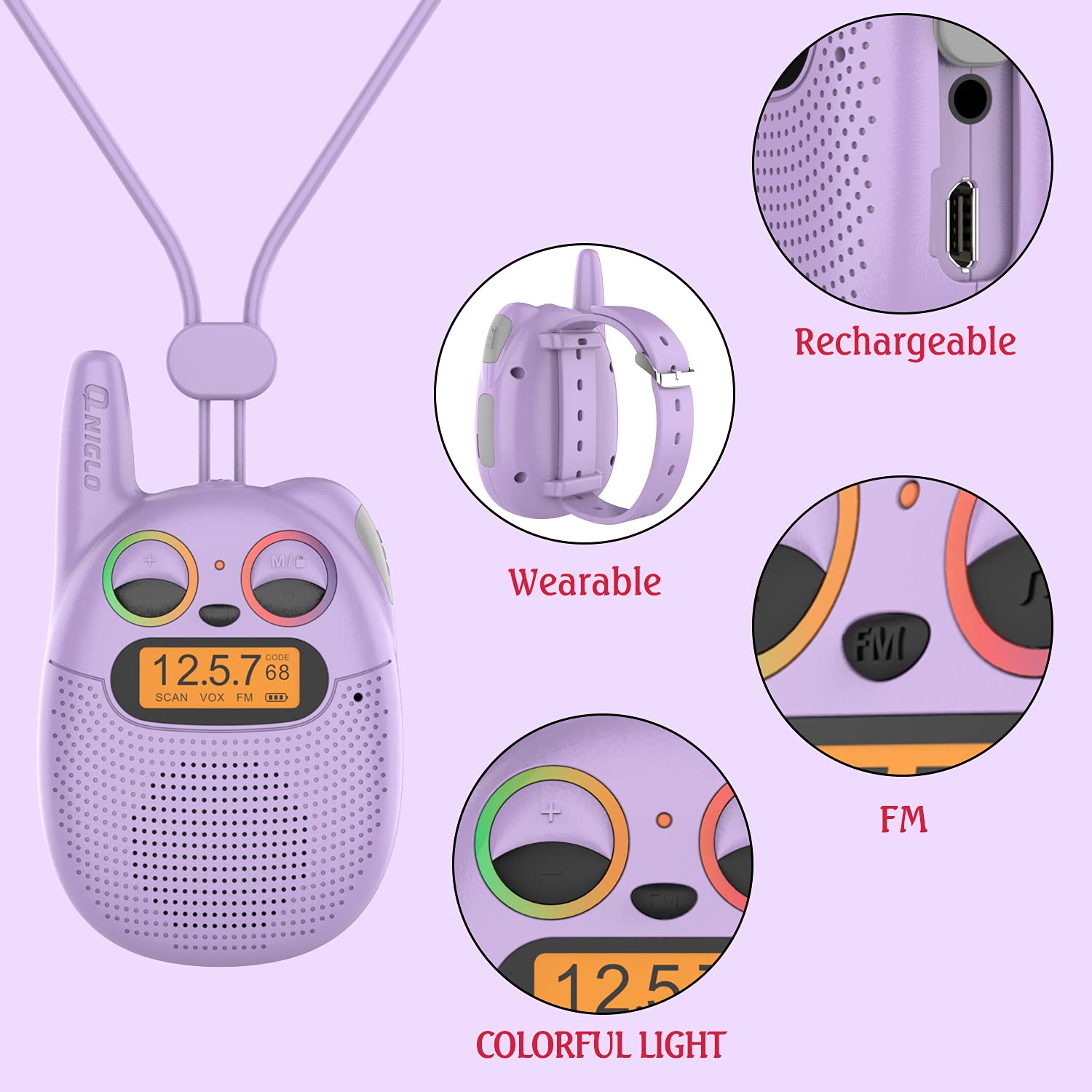 Foto 6 pulgar | Walkie Talkies Qniglo Recargables Para Niños De 3 A 9 Años, Paquete De 2 - Venta Internacional.