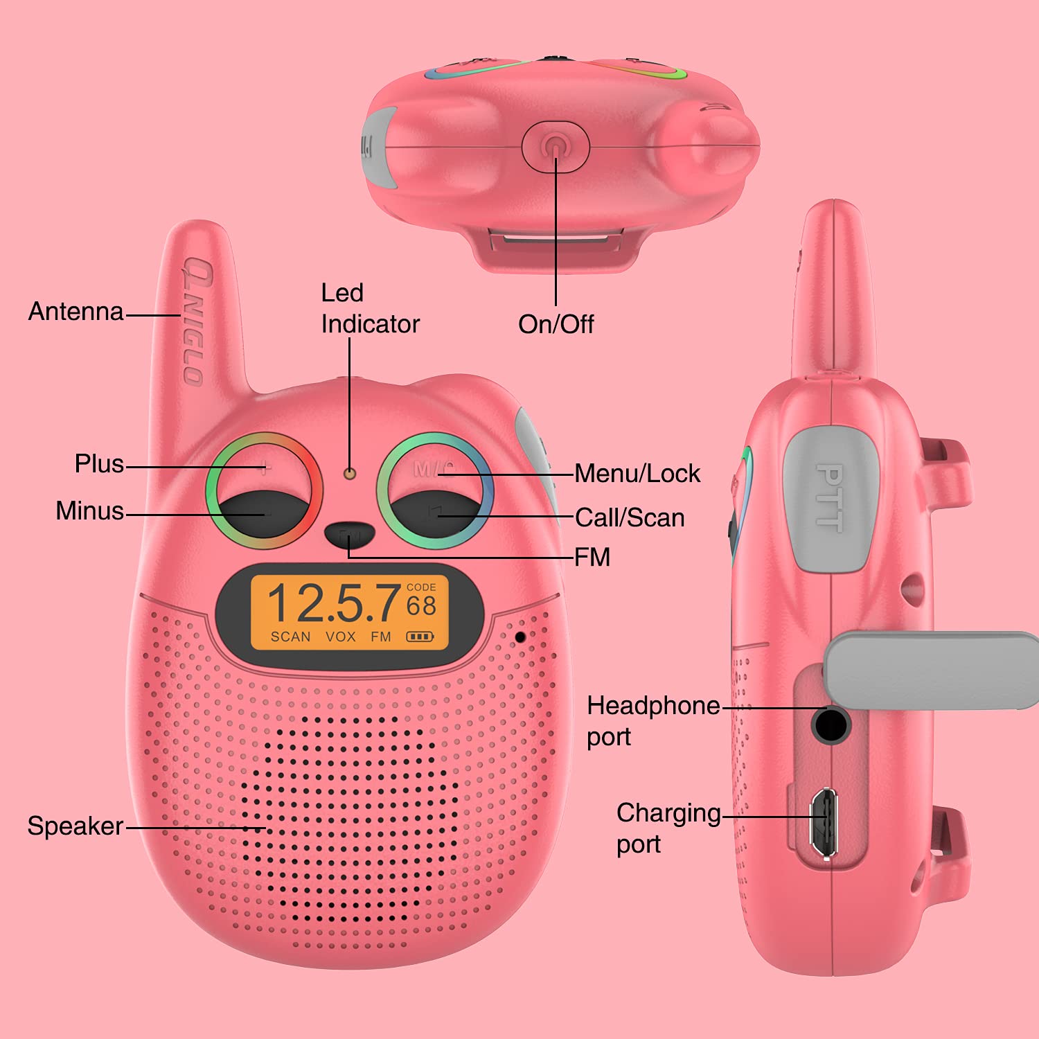 Foto 7 pulgar | Walkie Talkies Qniglo Recargables Para Niños De 3 A 9 Años, Paquete De 2 - Venta Internacional.