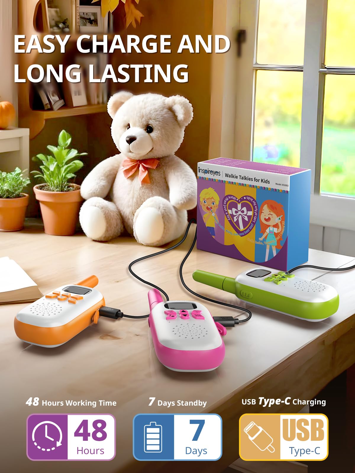 Foto 3 pulgar | Walkie Talkies Inspireyes Recargables Para Niños De 3 A 12 Años, Paquete De 4 - Venta Internacional.