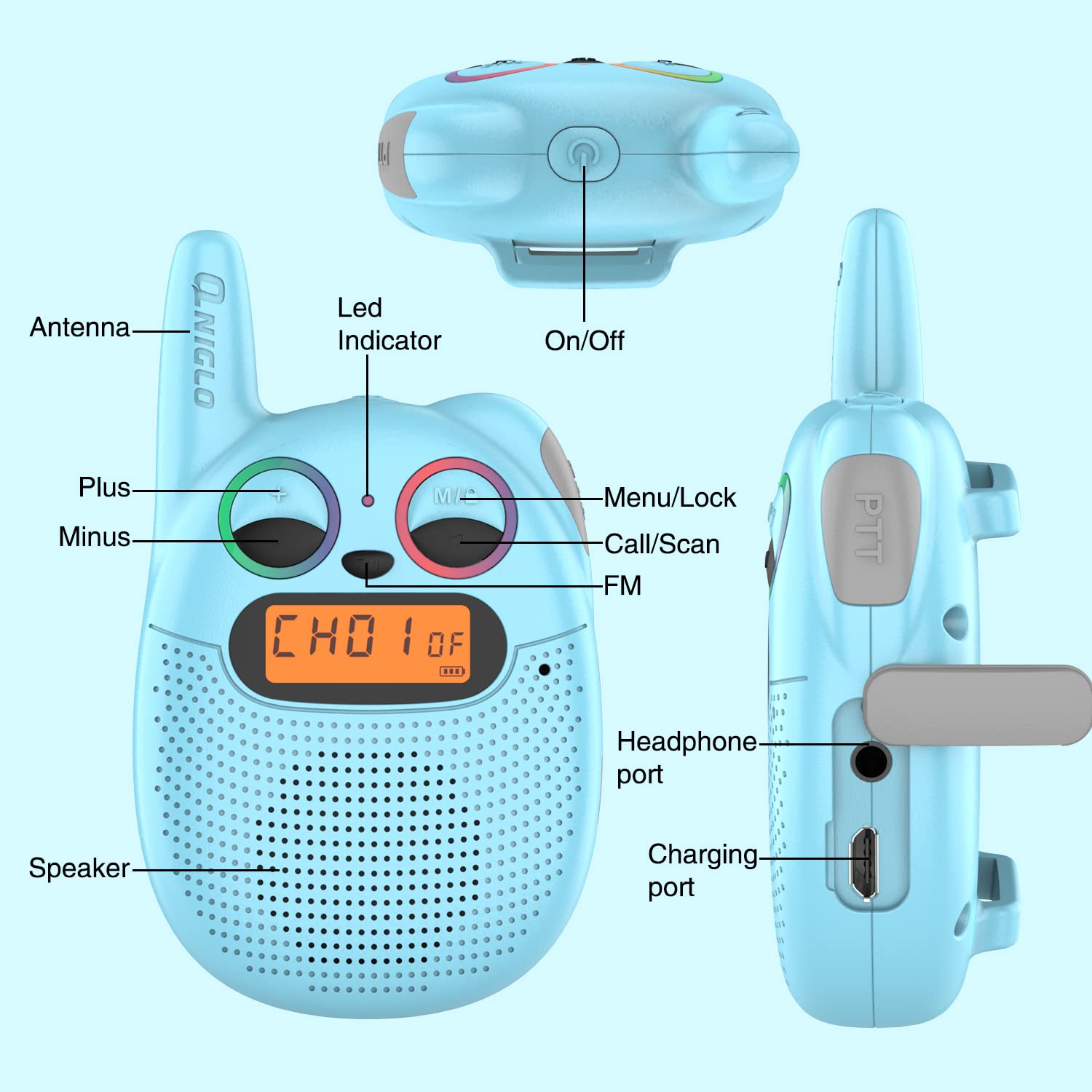 Foto 7 pulgar | Walkie Talkies Qniglo Recargables Para Niños, Paquete De 2 Con Radio Fm - Venta Internacional.