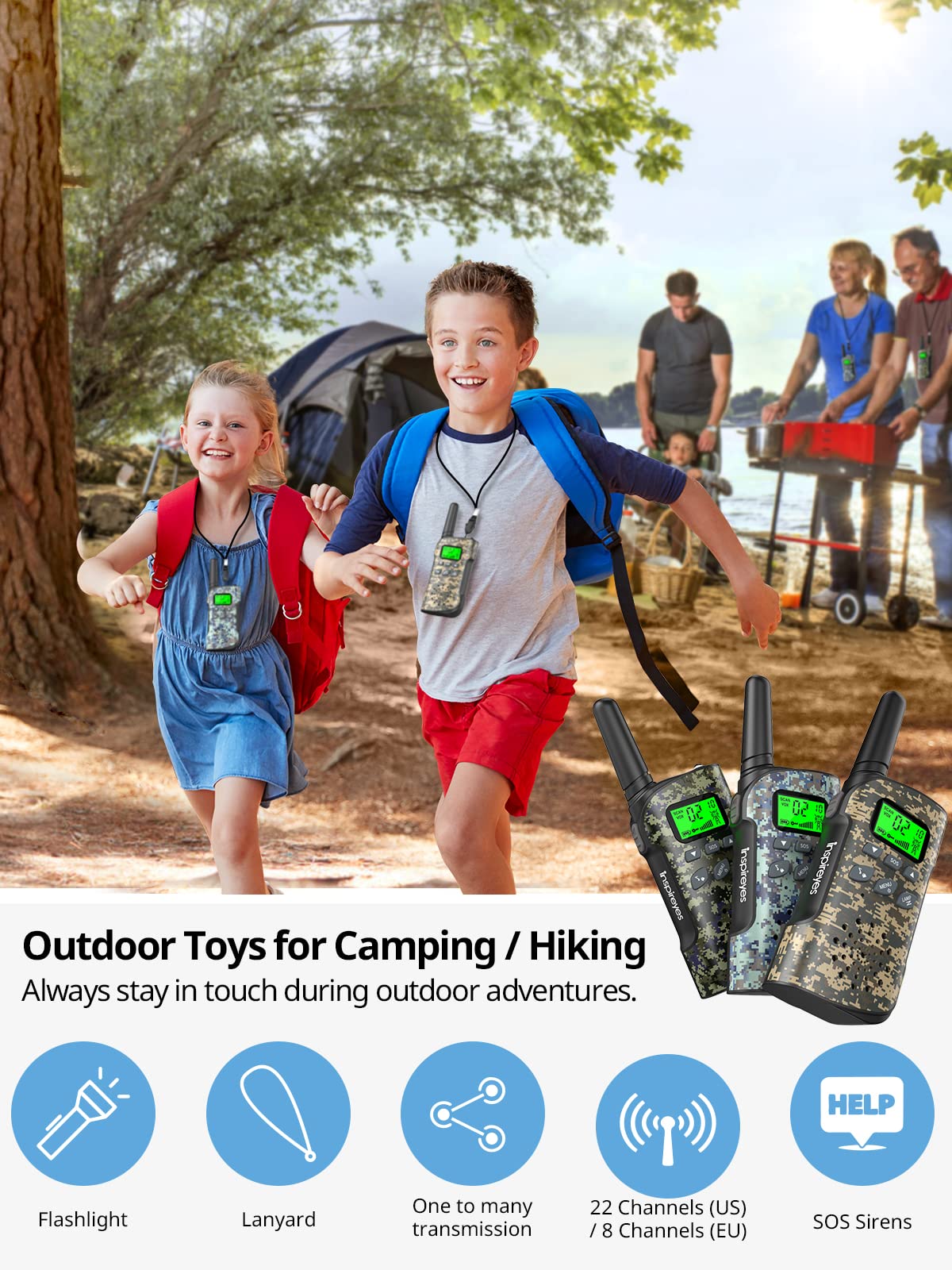 Foto 5 pulgar | Walkie Talkies Inspireyes Recargables Para Niños, Paquete De 3 Camuflajes - Venta Internacional.