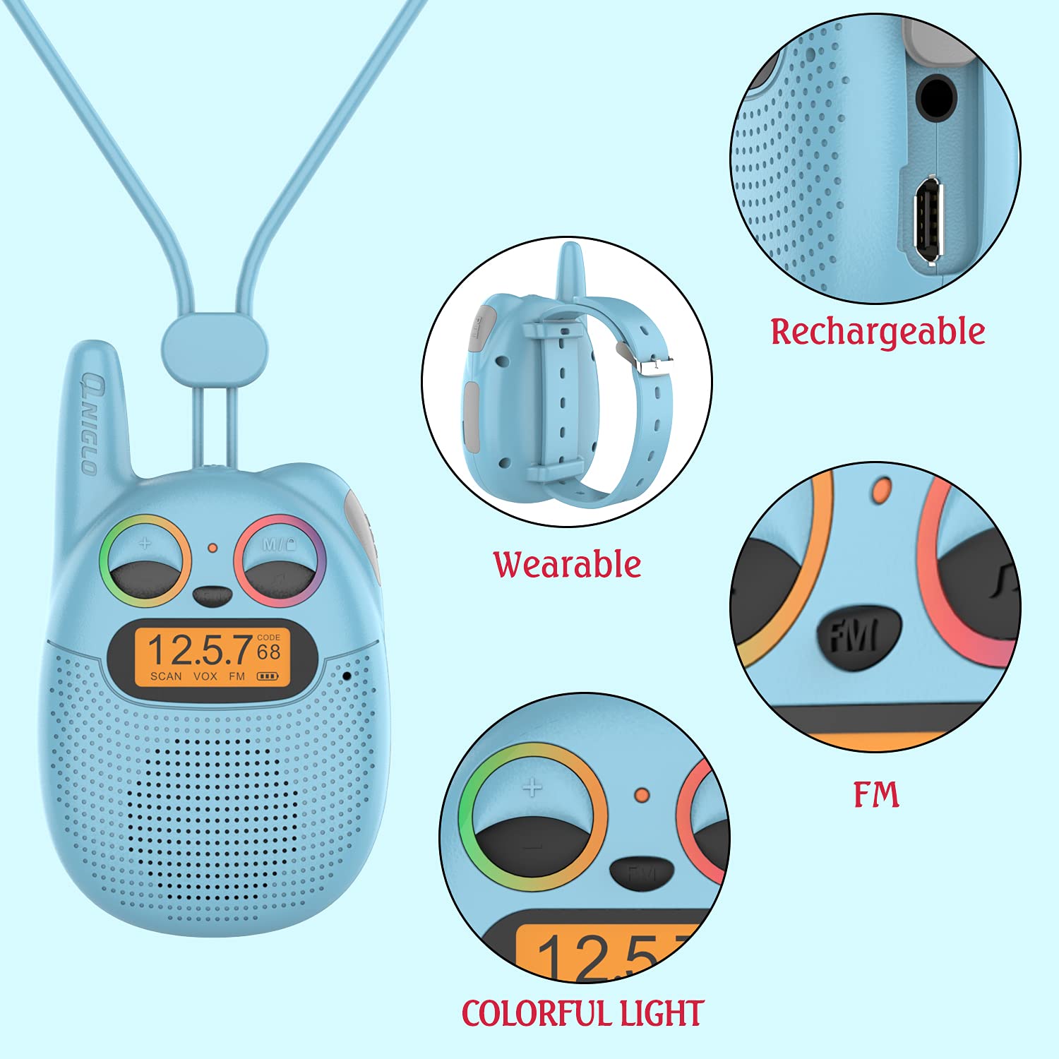 Foto 6 pulgar | Walkie Talkies Qniglo Recargables Para Niños Con Radio Fm De 3 A 12 Años - Venta Internacional.