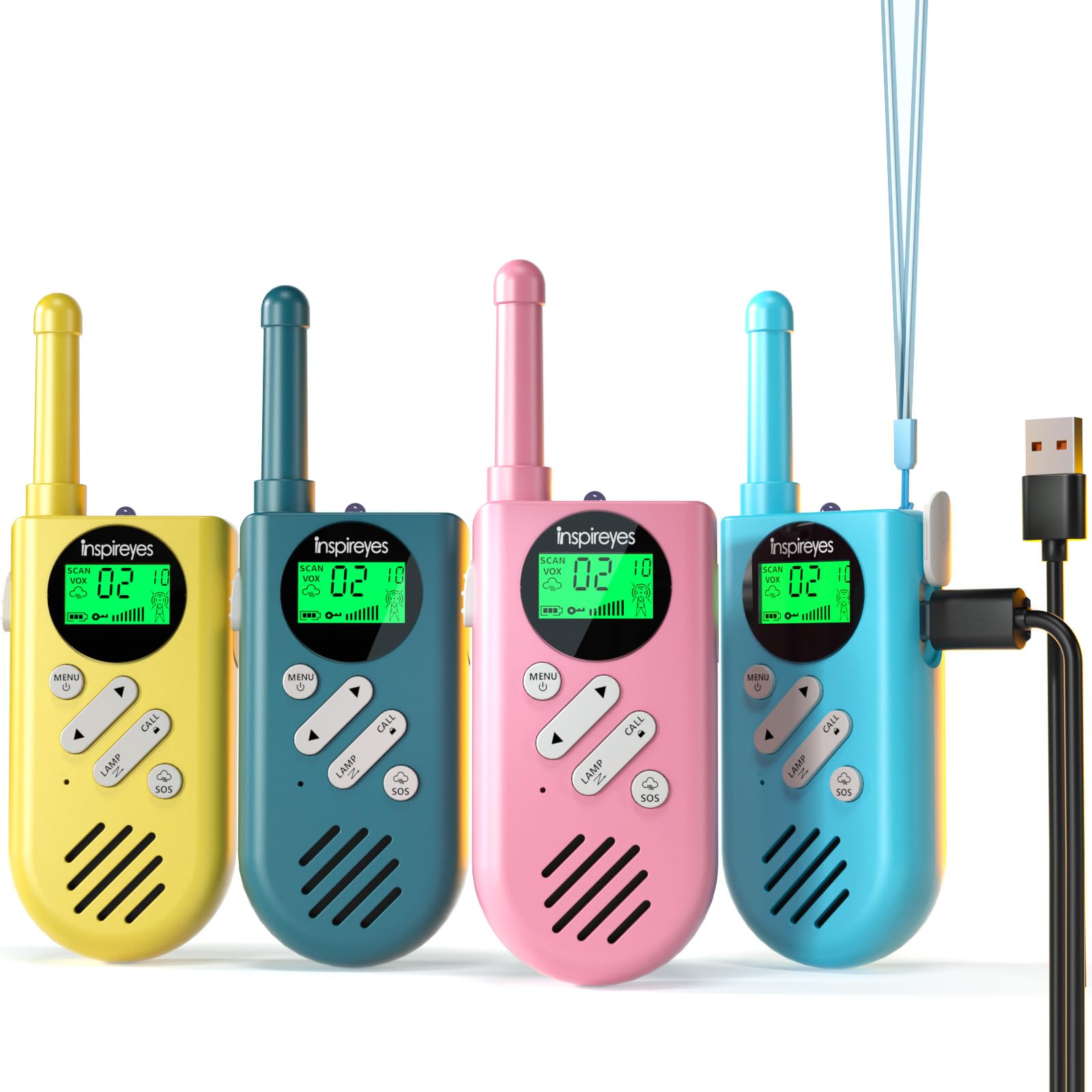 Walkie Talkies Inspireyes, Recargables, 48 Horas, Para Niños, Paquete De 4 - Venta Internacional.