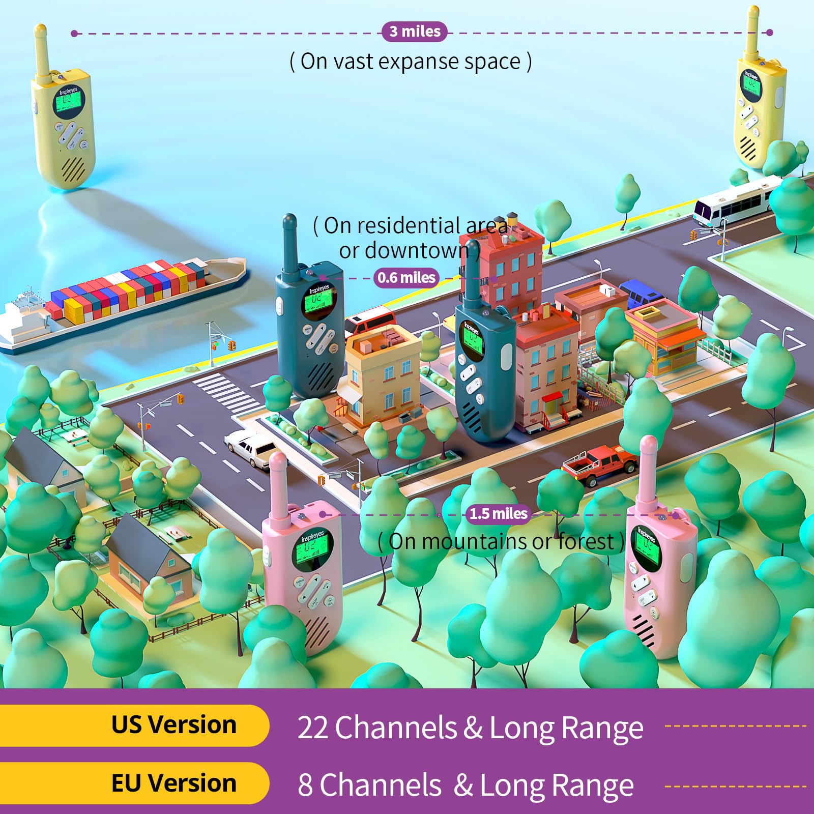 Foto 6 | Walkie Talkies Inspireyes, Recargables, 48 Horas, Para Niños, Paquete De 4 - Venta Internacional.