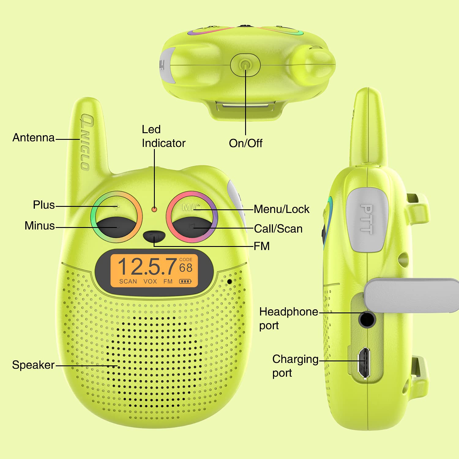 Foto 6 pulgar | Walkie Talkies Qniglo Recargables Para Niños, Paquete De 2 Con Radio Fm - Venta Internacional.