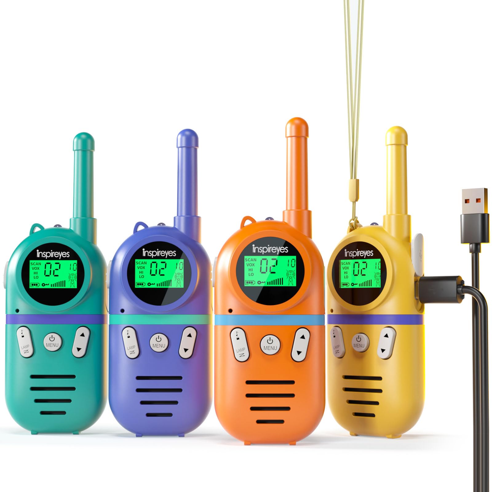 Walkie Talkies Inspireyes Recargables, 48 Horas, 3 Km De Alcance, Paquete De 4 - Venta Internacional.