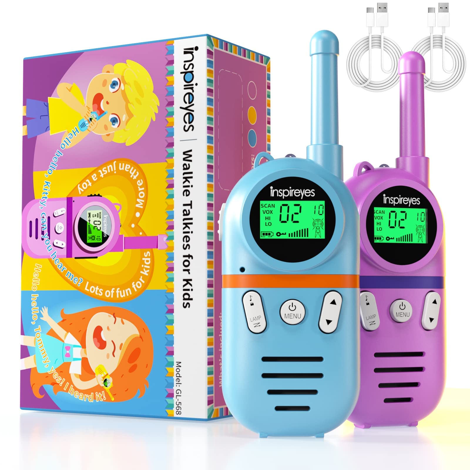Walkie Talkies Inspireyes, Recargables, Alcance De 3 Millas, Paquete De 2 - Venta Internacional.