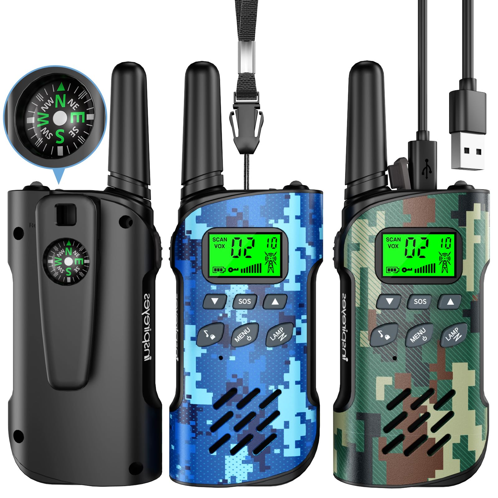 Foto 1 | Walkie Talkies Inspireyes Recargables Para Niños, Paquete De 3 Camuflajes - Venta Internacional.